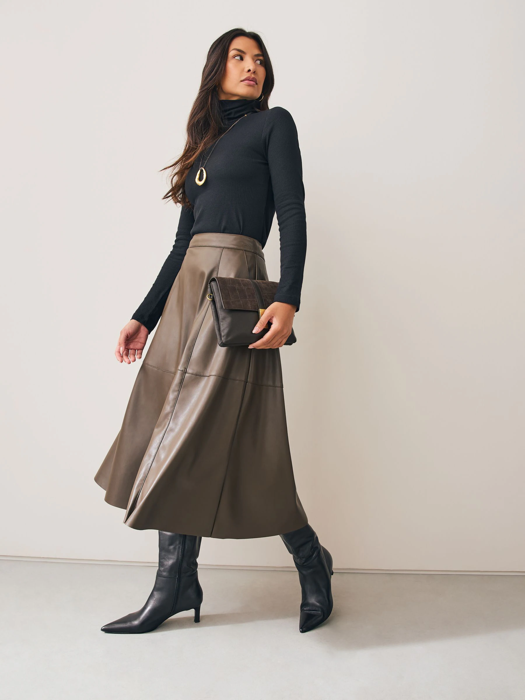 Chocolate Brown Leather Croc Effect Cross-Body Bag