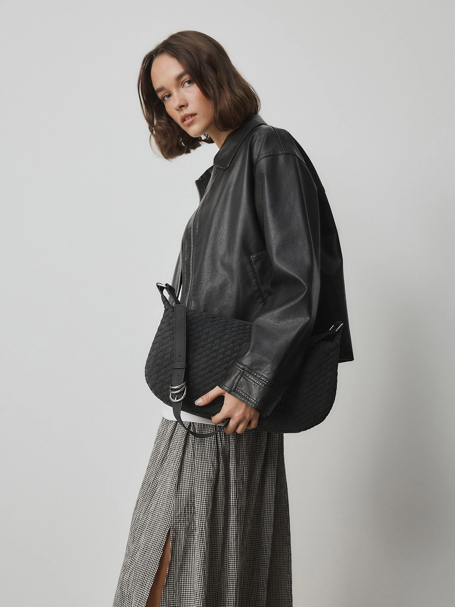 Black Suede Weave Sling Bag