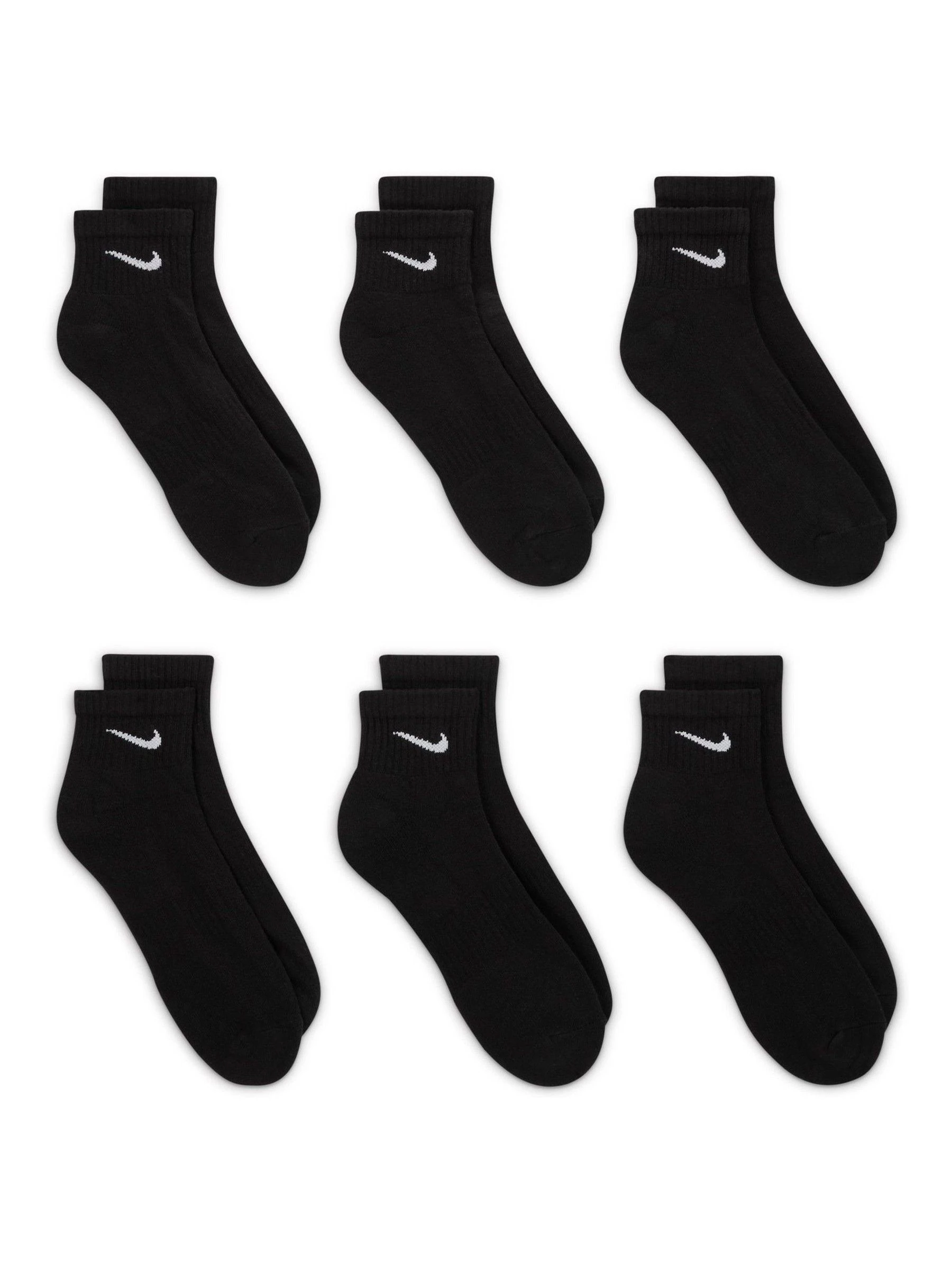 Nike Black Ankle Everyday Cushioned Socks 6 Pack