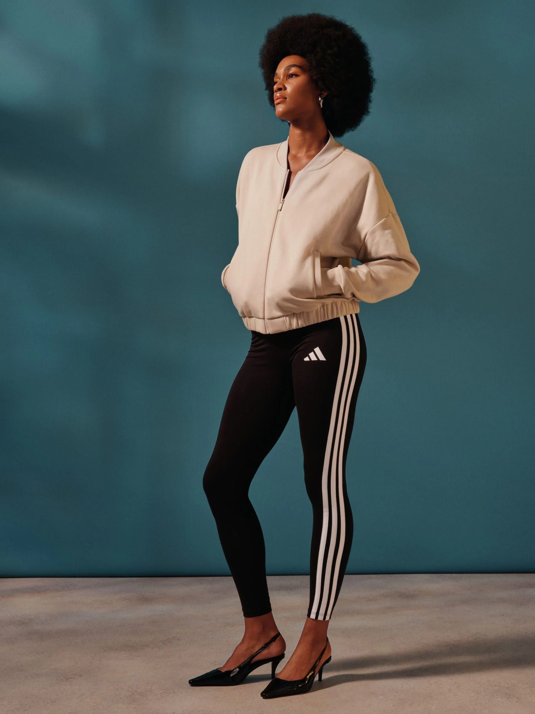 adidas Black White Essentials 3-Stripes Cotton Leggings