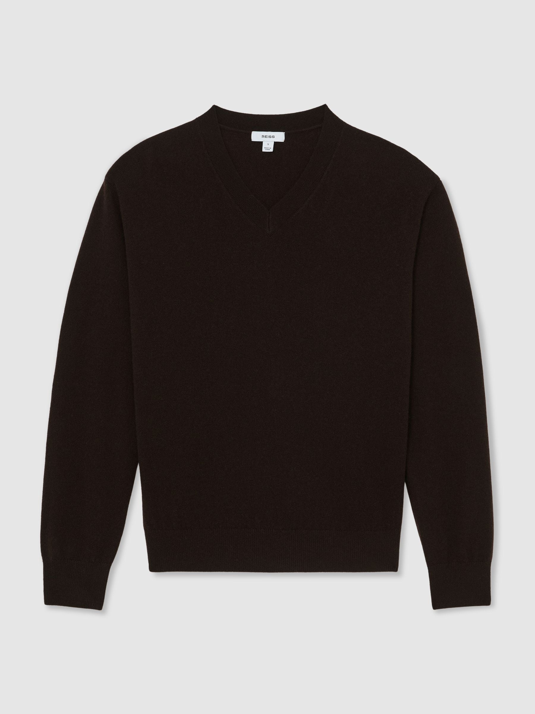 Reiss Chocolate Brown Jenny Wool-Cashmere V-Neck Jumper