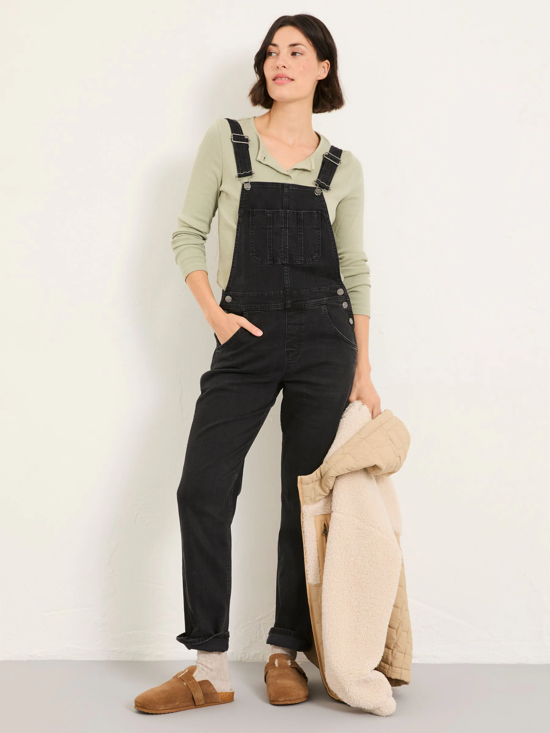 FatFace Lewes Washed Black Dungarees