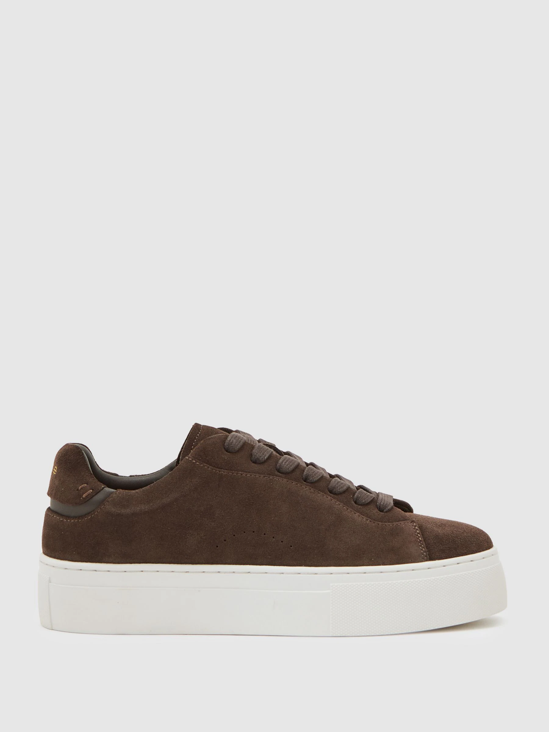 Reiss Chocolate Francesca Leather Low-Top Trainers