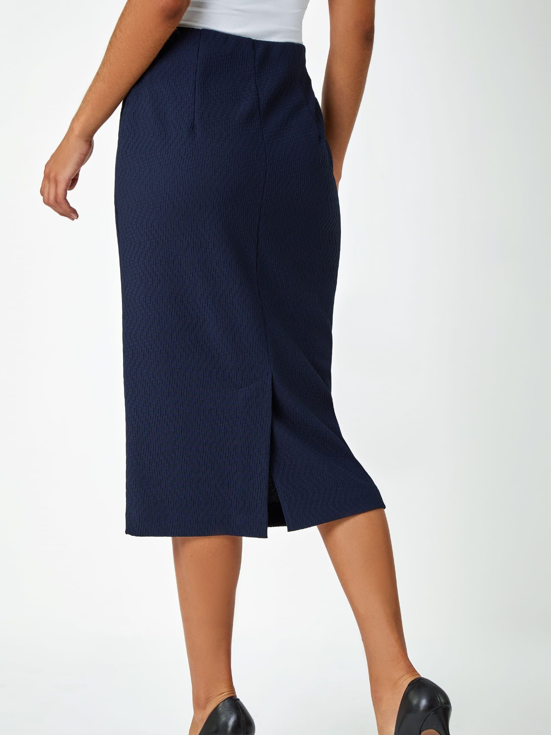 Roman Blue Textured Pencil Stretch Skirt