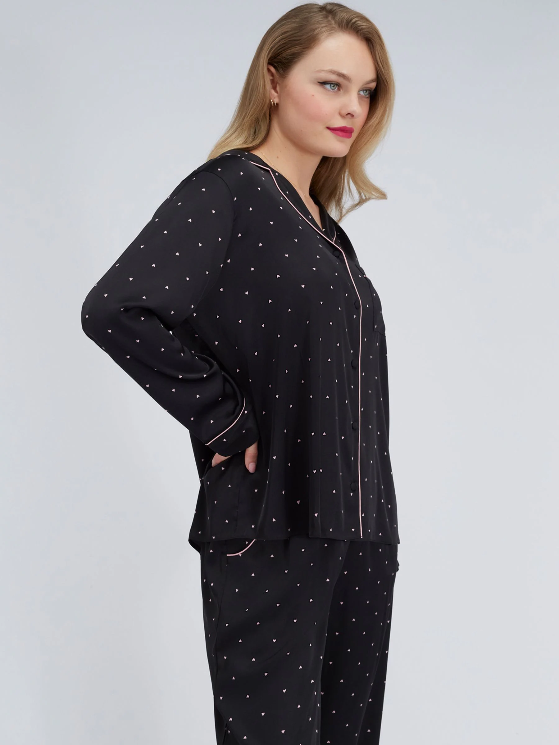 Boux Avenue Black Heart Oversized Satin Pyjamas Set