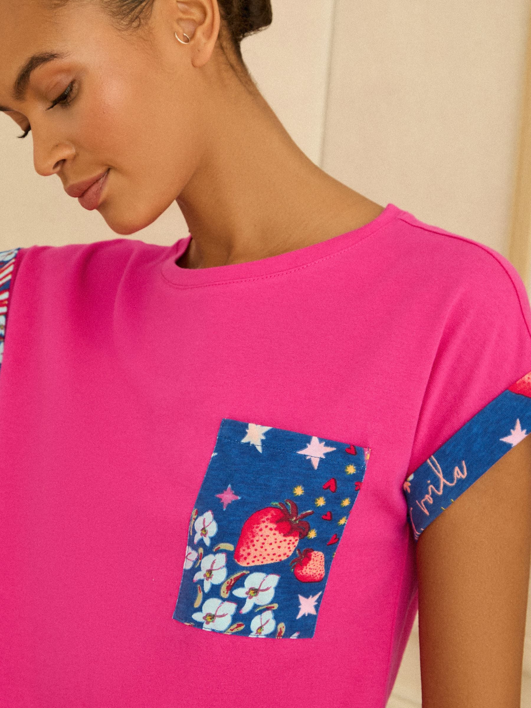 Love & Roses Magenta Pink And Blue Short Sleeve Printed Bottom Jersey Pyjamas Set