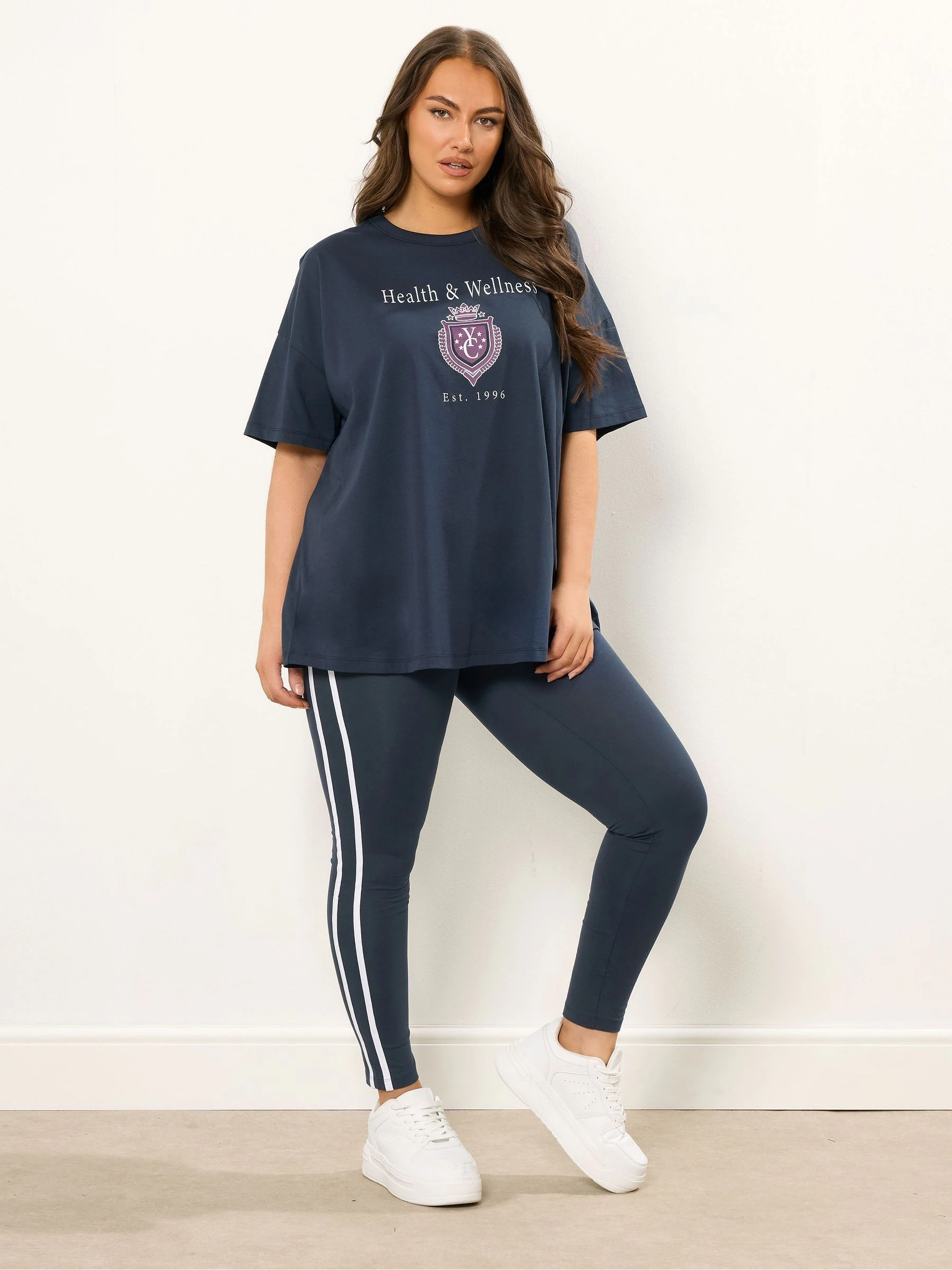 Yours Curve Blue Active Side Stripe Leggings