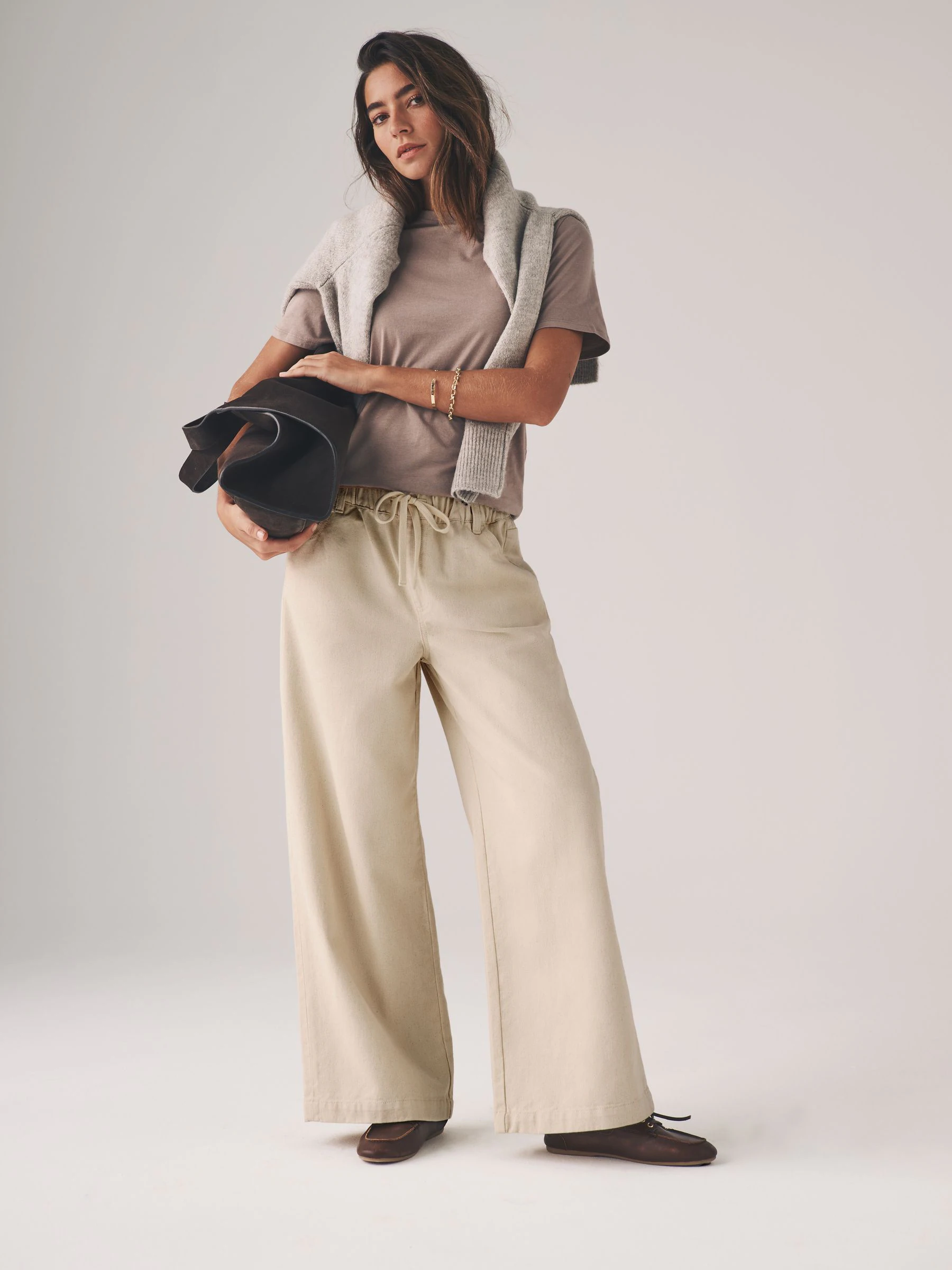 The Set 2 Pack Pull On Wide Leg Jeans Ecru/Washed Grey