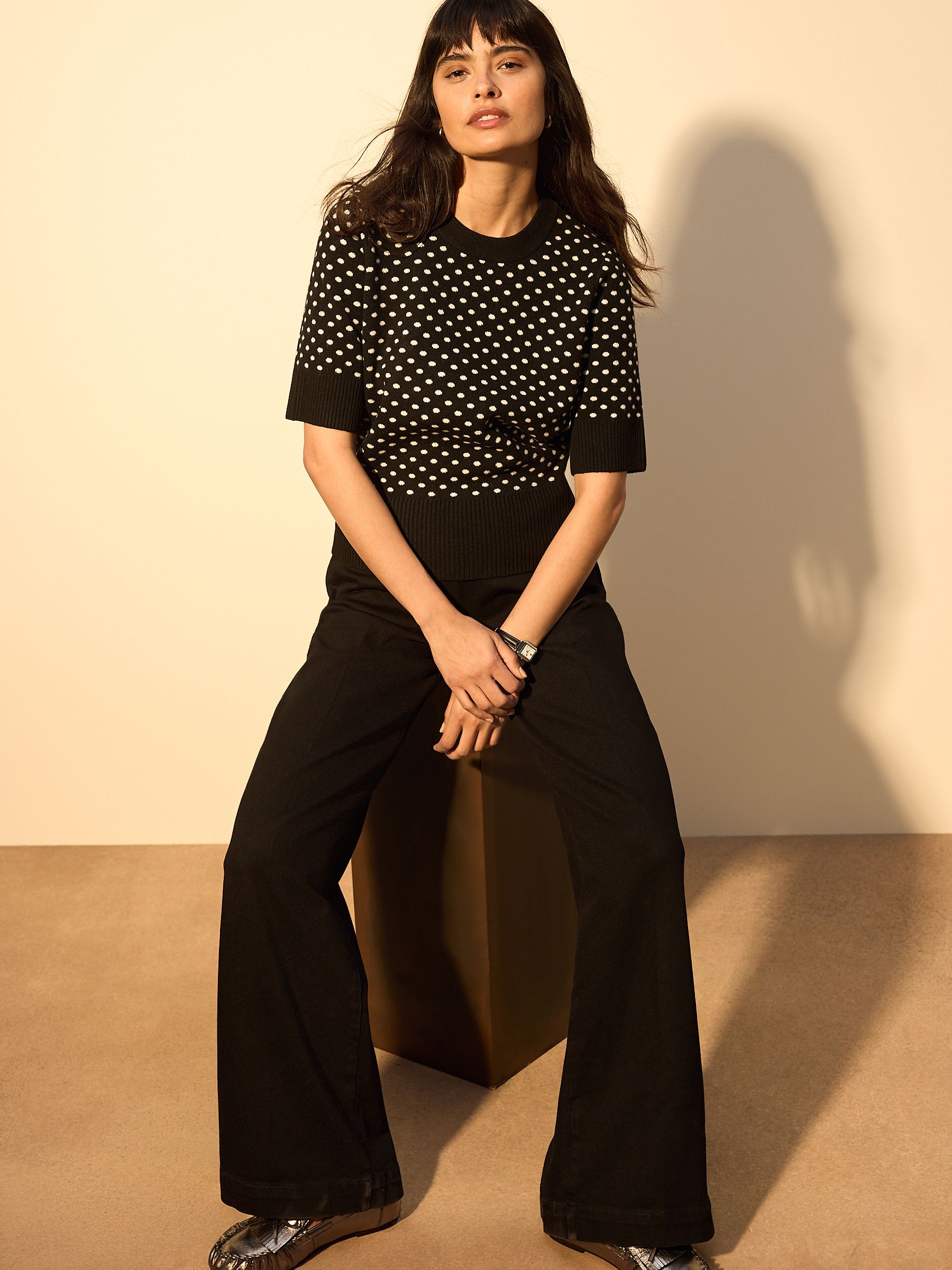 Black Polka Dot Supersoft Short Sleeve Knitted Top