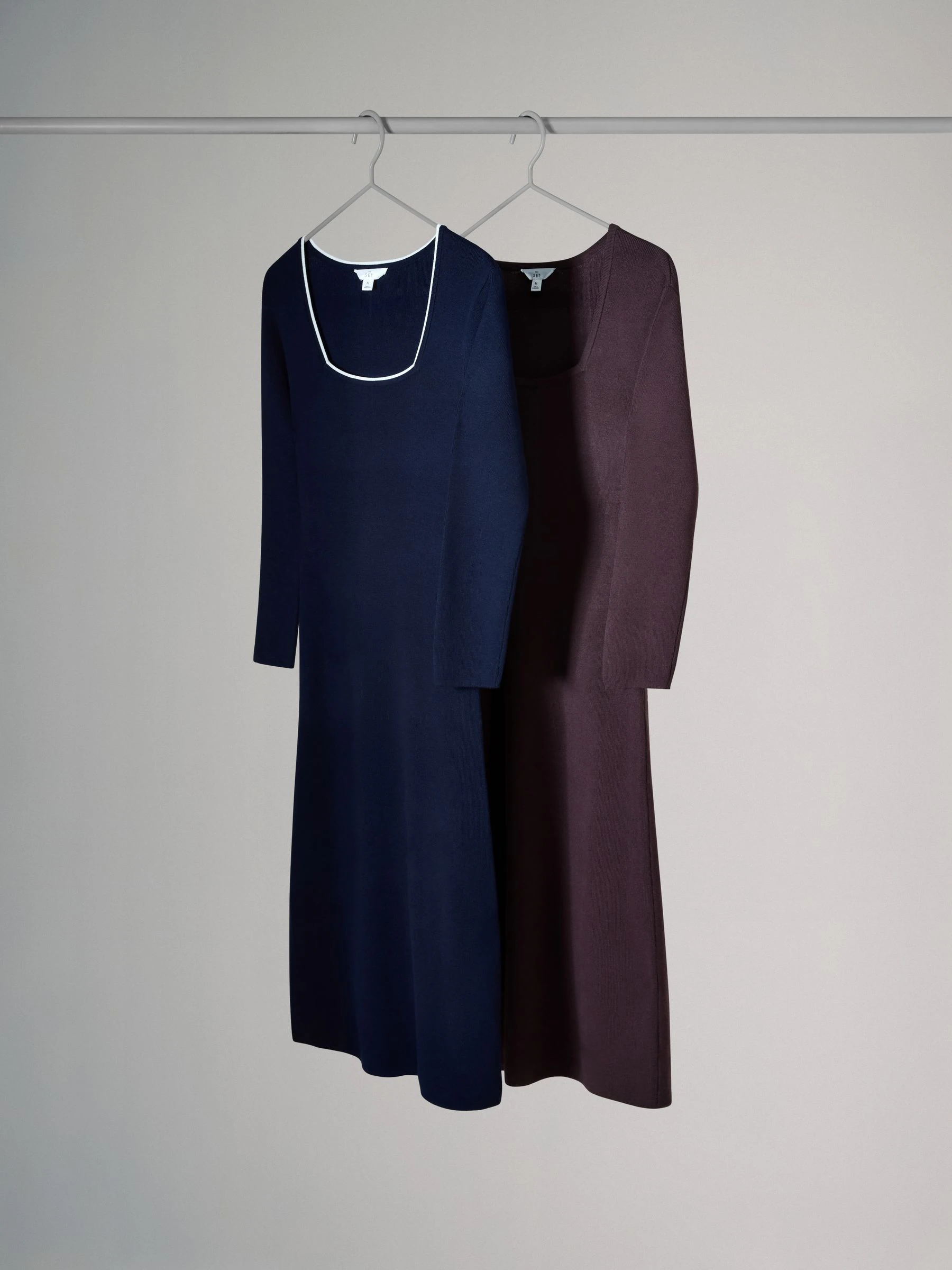 The Set 2 Pack Knitted Square Neck Dress Burgundy Plum/Navy Blue Tipped