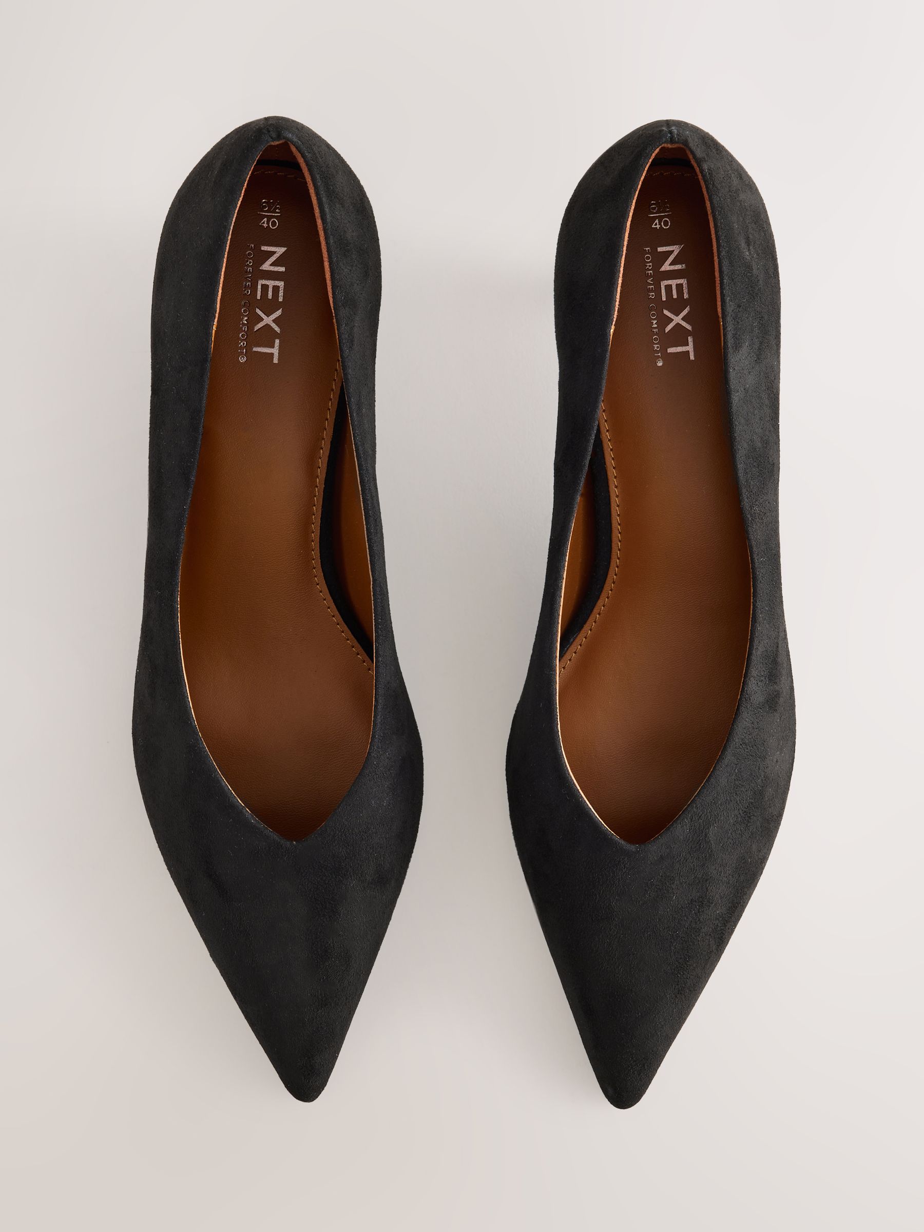 Black Standard/Wide Fit Point Toe Low Kitten Heels Shoes