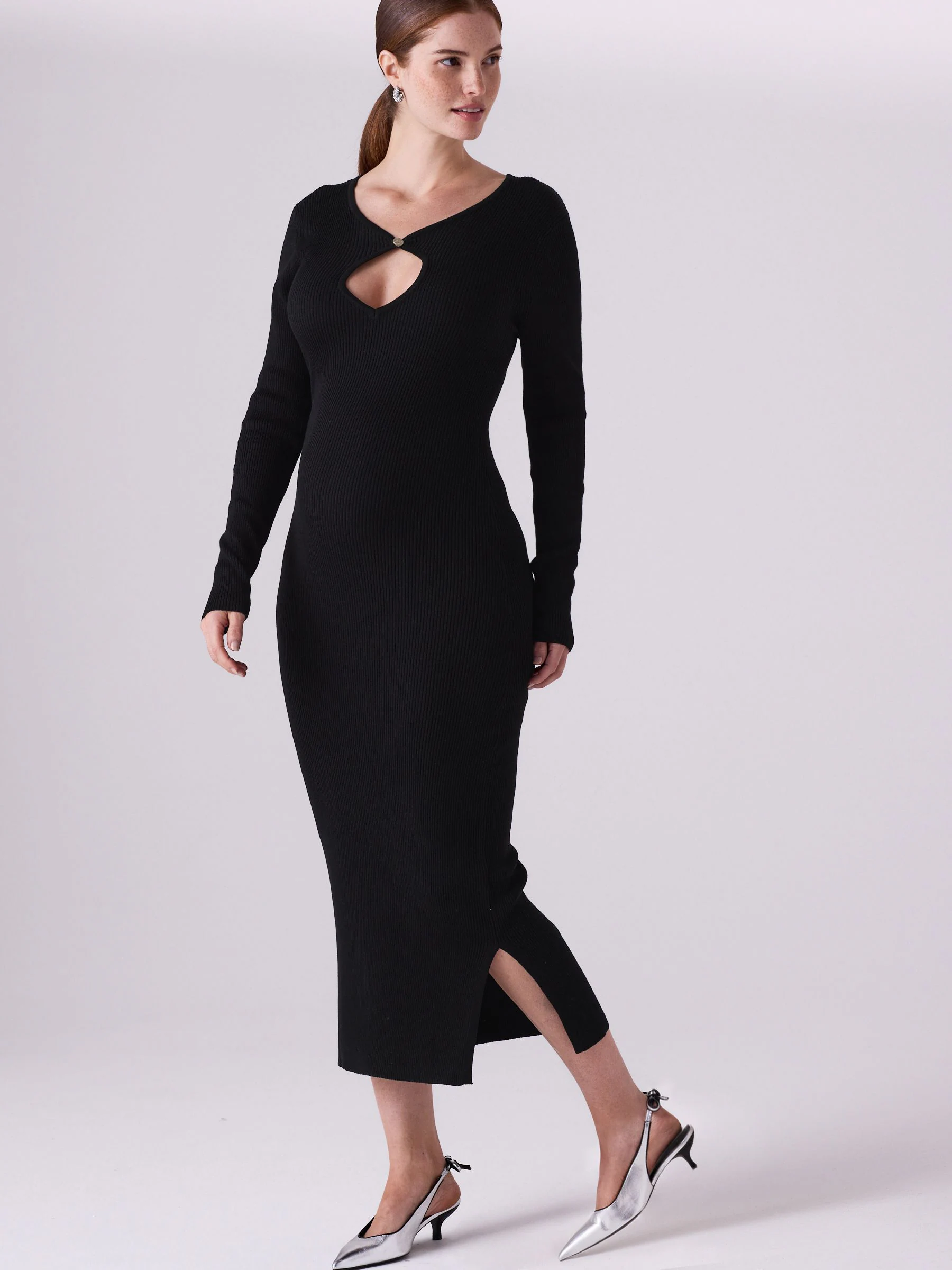 Black Maternity Knitted Keyhole Dress