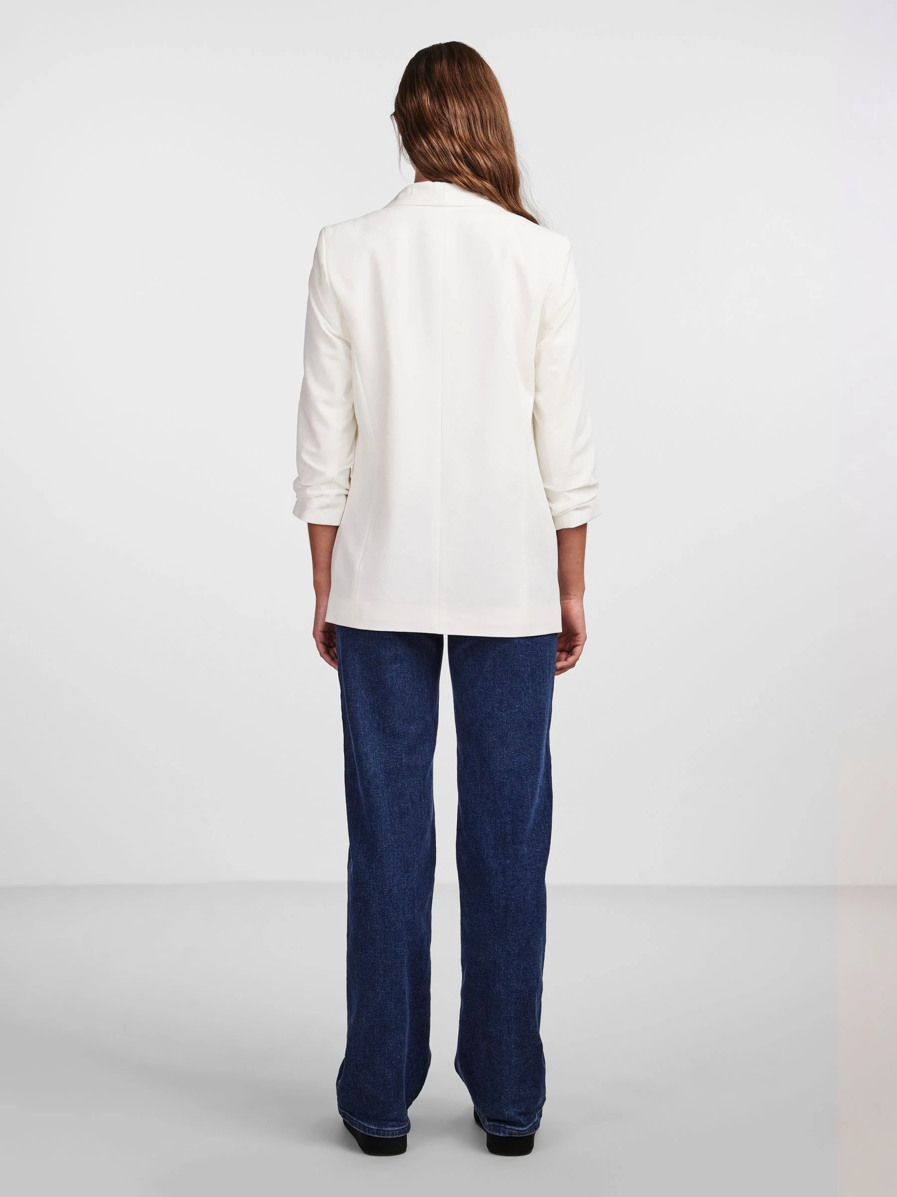 PIECES White Ruched Sleeve Blazer
