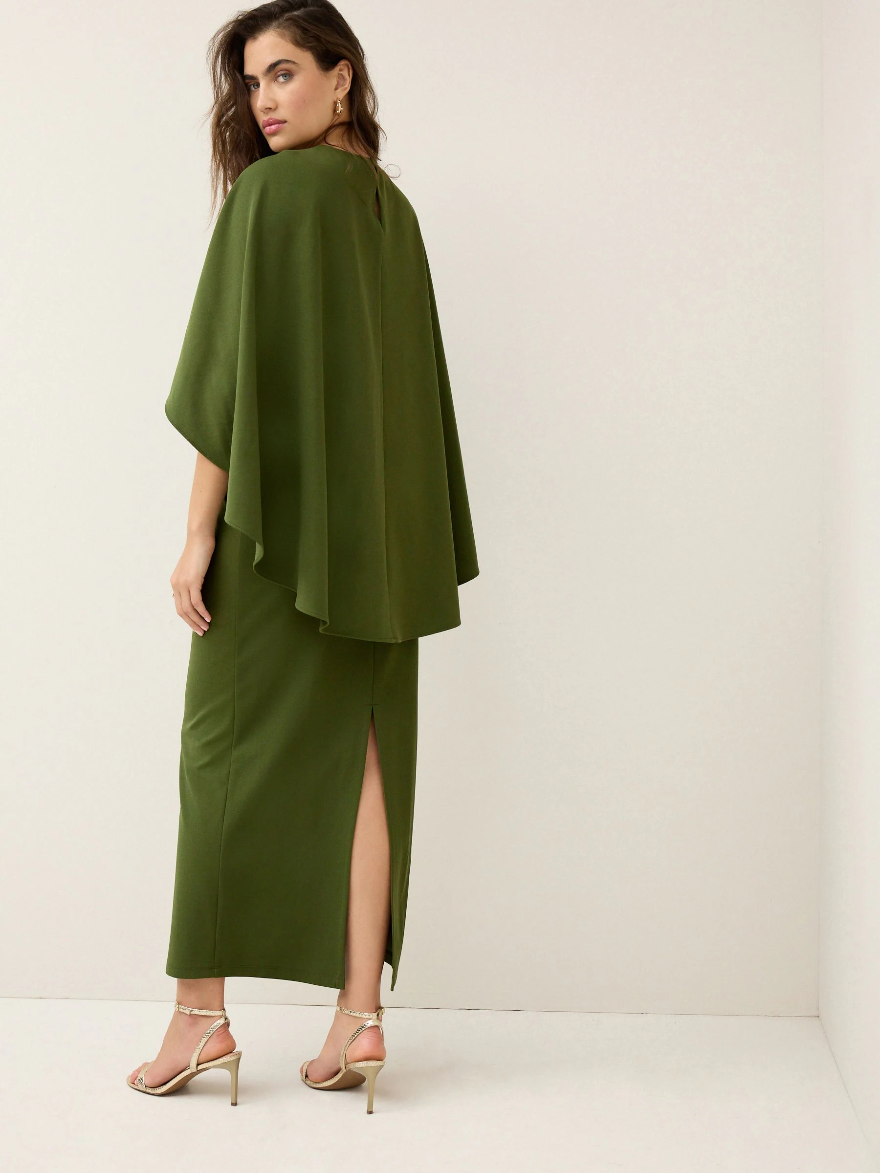 Olive Green Cape Maxi Dress