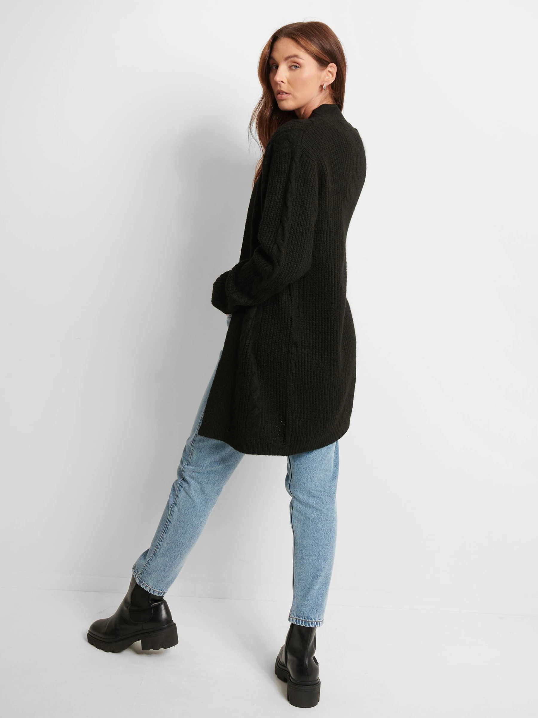 Threadbare Black Cable Knit Cardigan