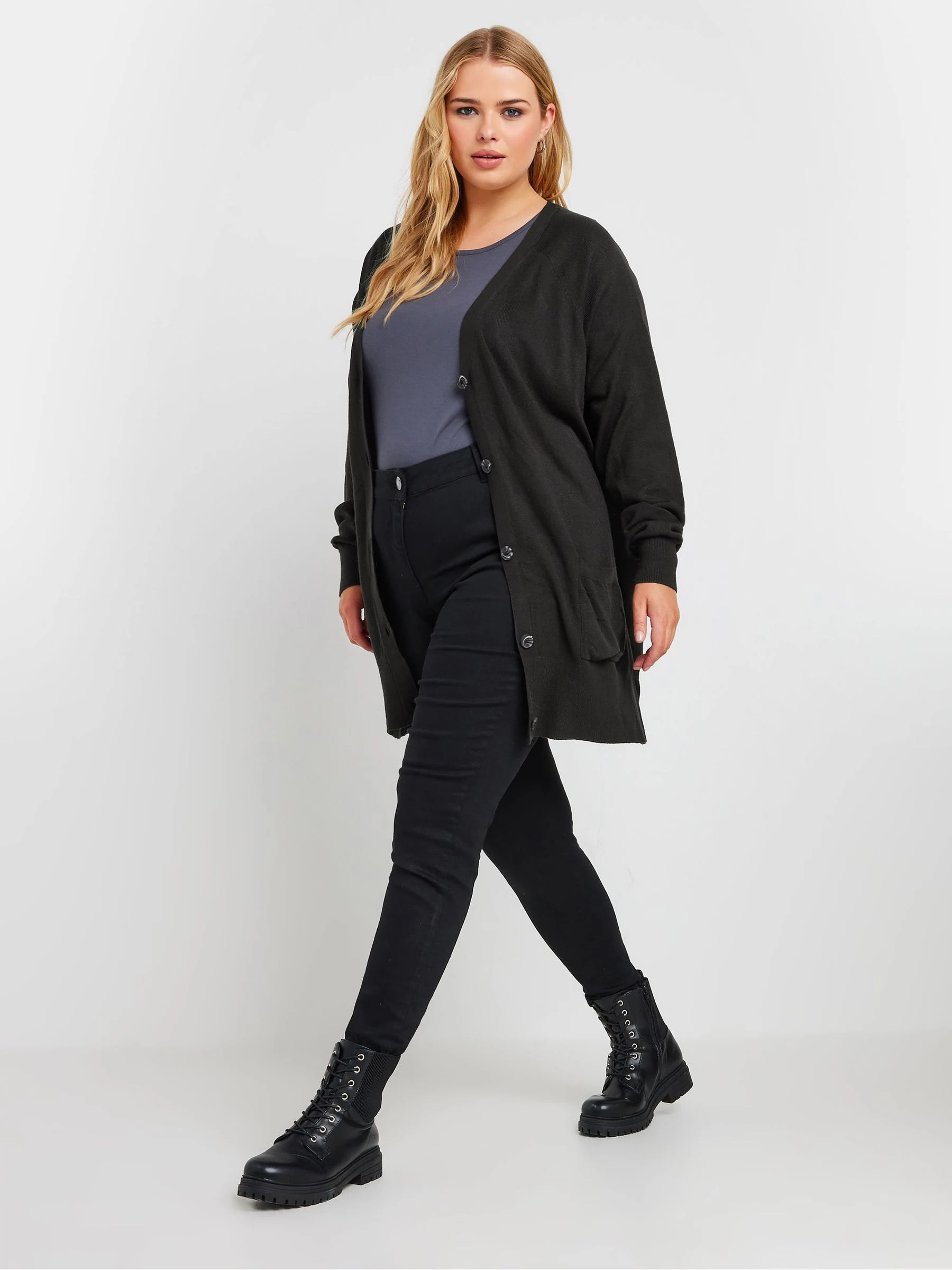 Yours Curve Black Boyfriend Button Through Cardigan