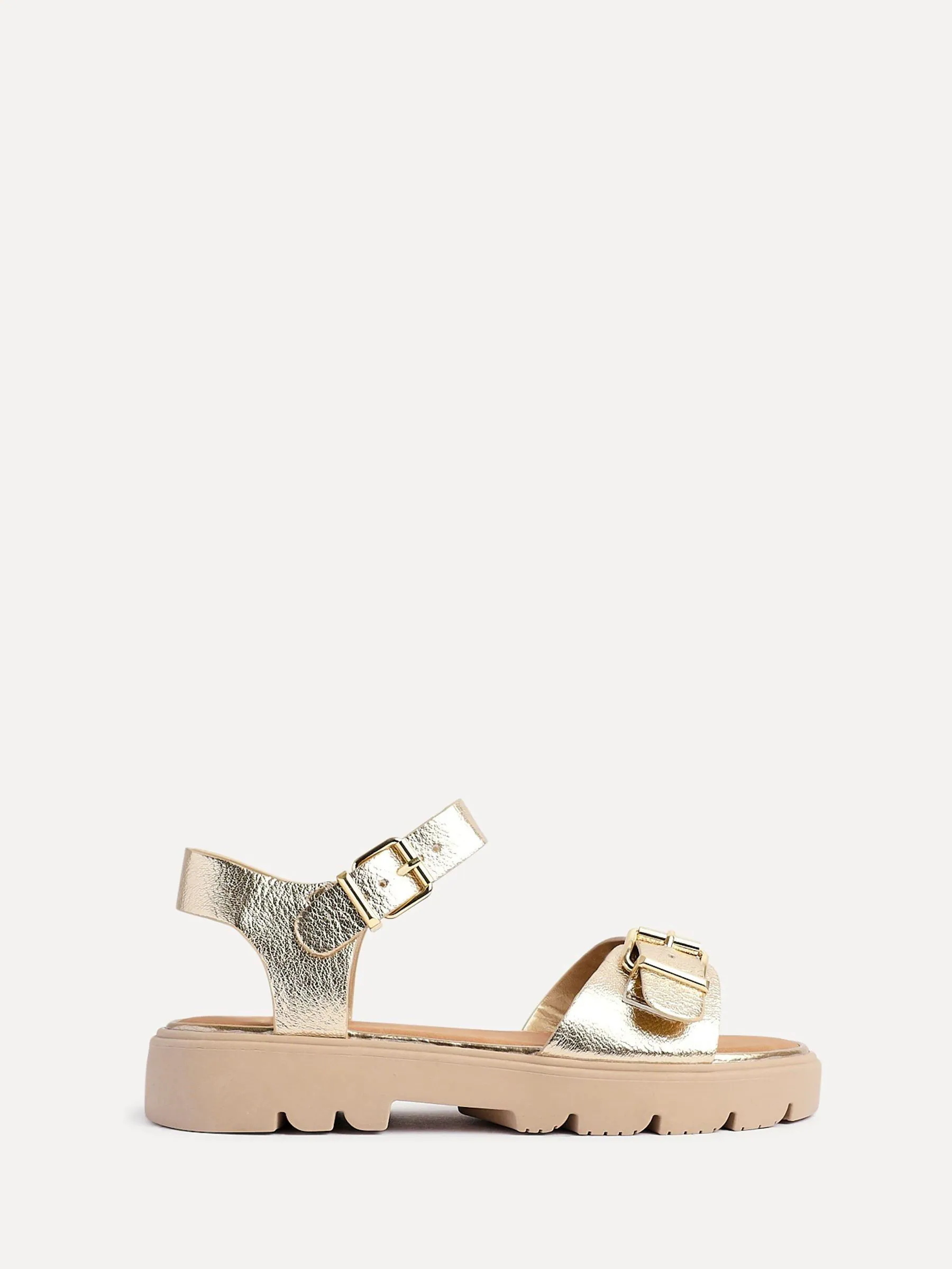 Linzi Gold Comet Flatform Sandals With Buckle Detail
