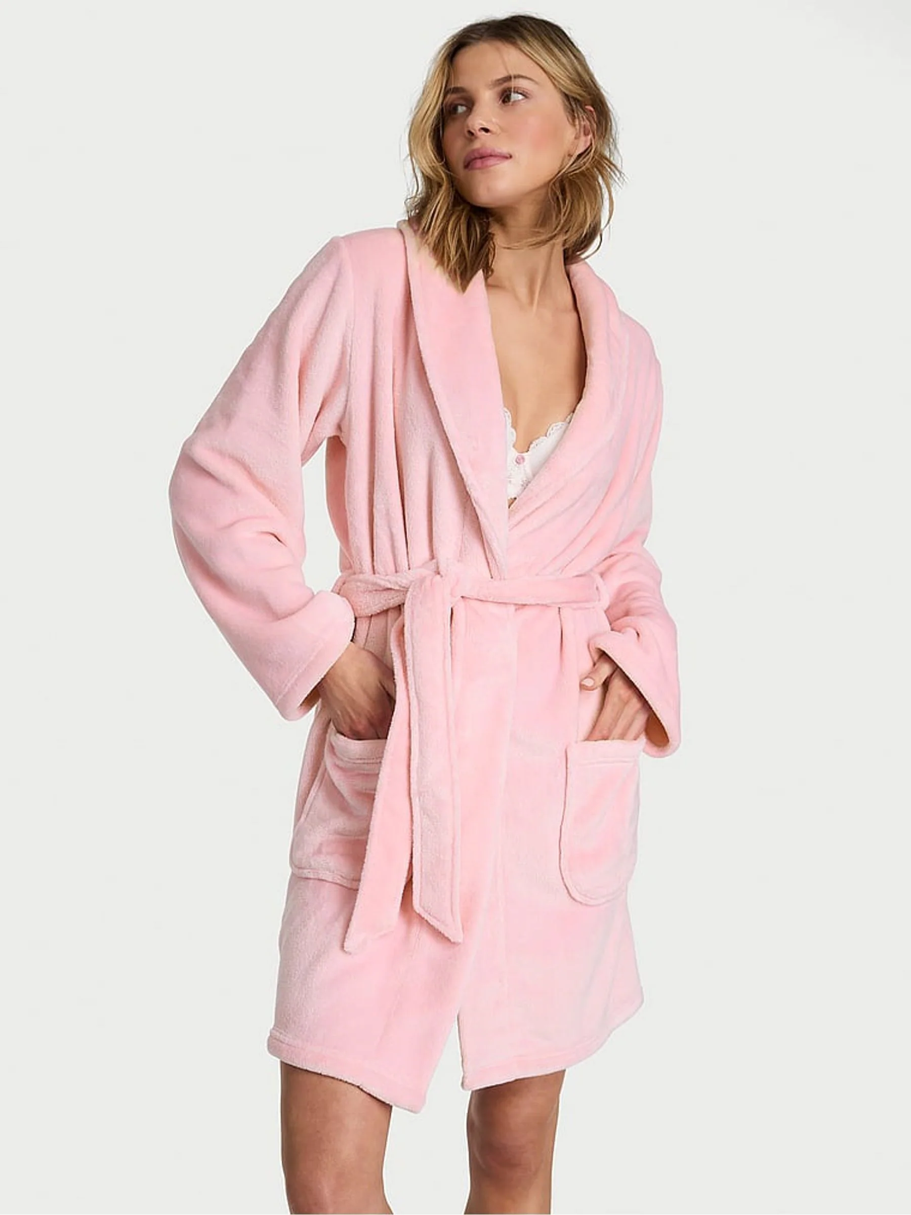 Victoria's Secret Pretty Blossom Pink Fluffy Short Dressing Gown