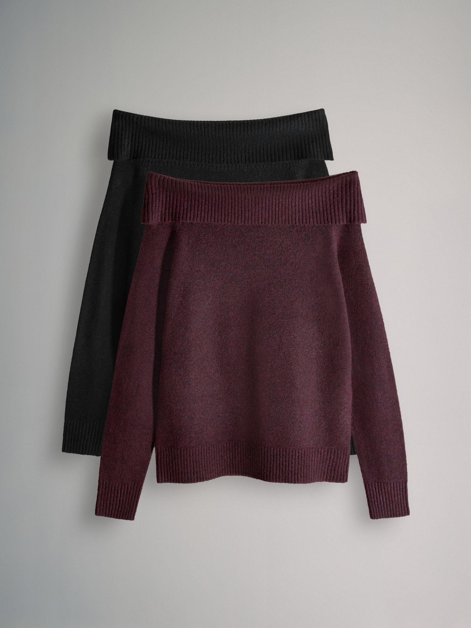 The Set 2 Pack Bardot Knitted Jumpers With Wool Black/Burgundy Red