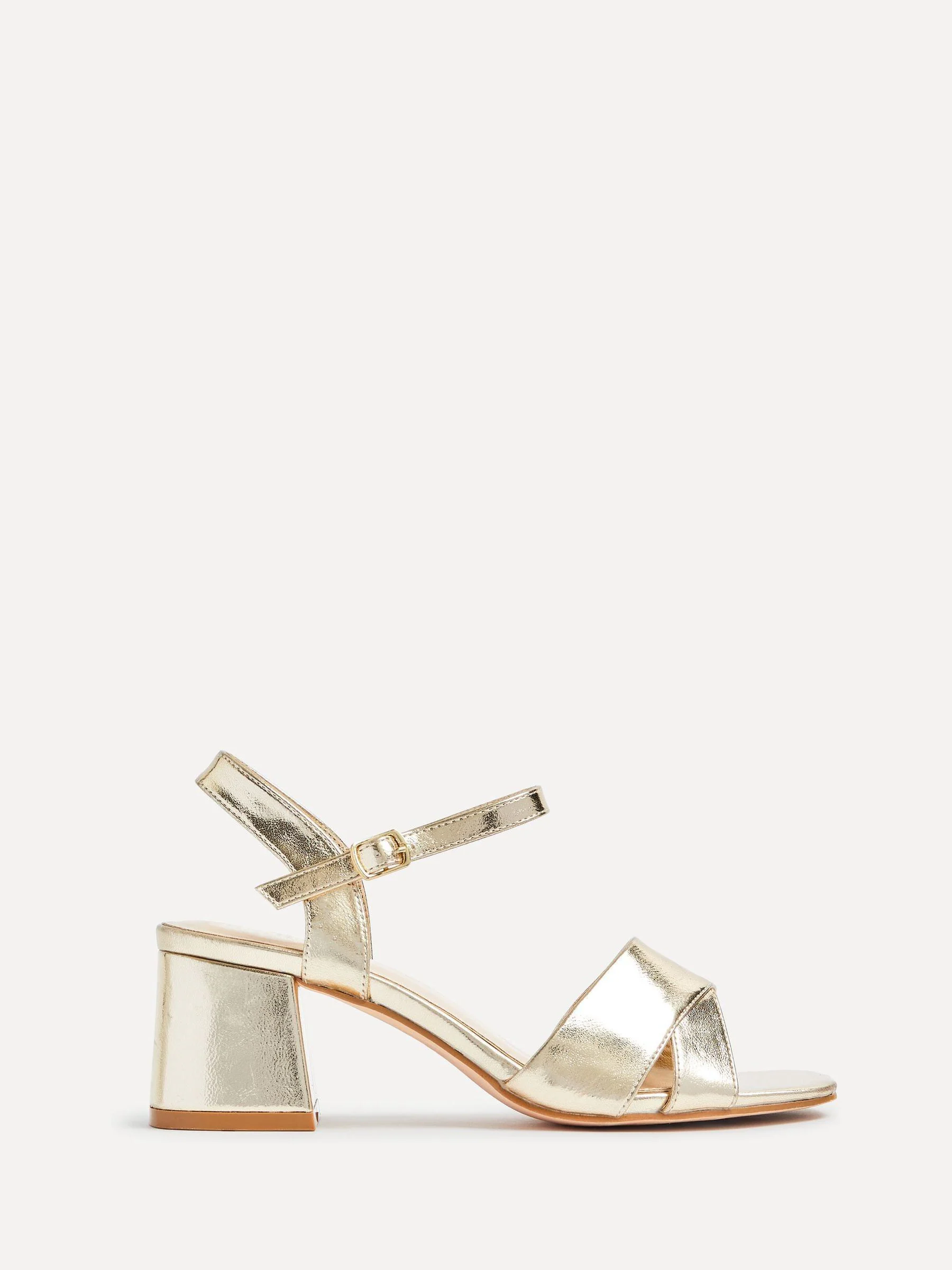 Linzi Gold Vivian Wide Fit Heeled Sandals With Crossover Front Strap