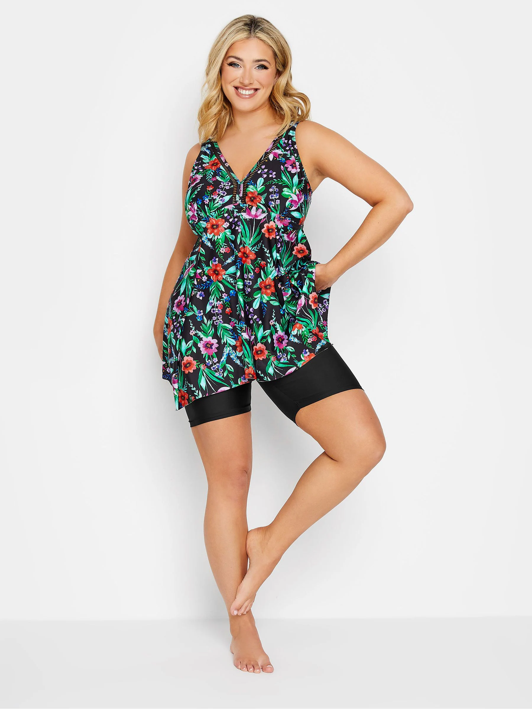 Yours Curve Black High Waist Bikini Swim Shorts