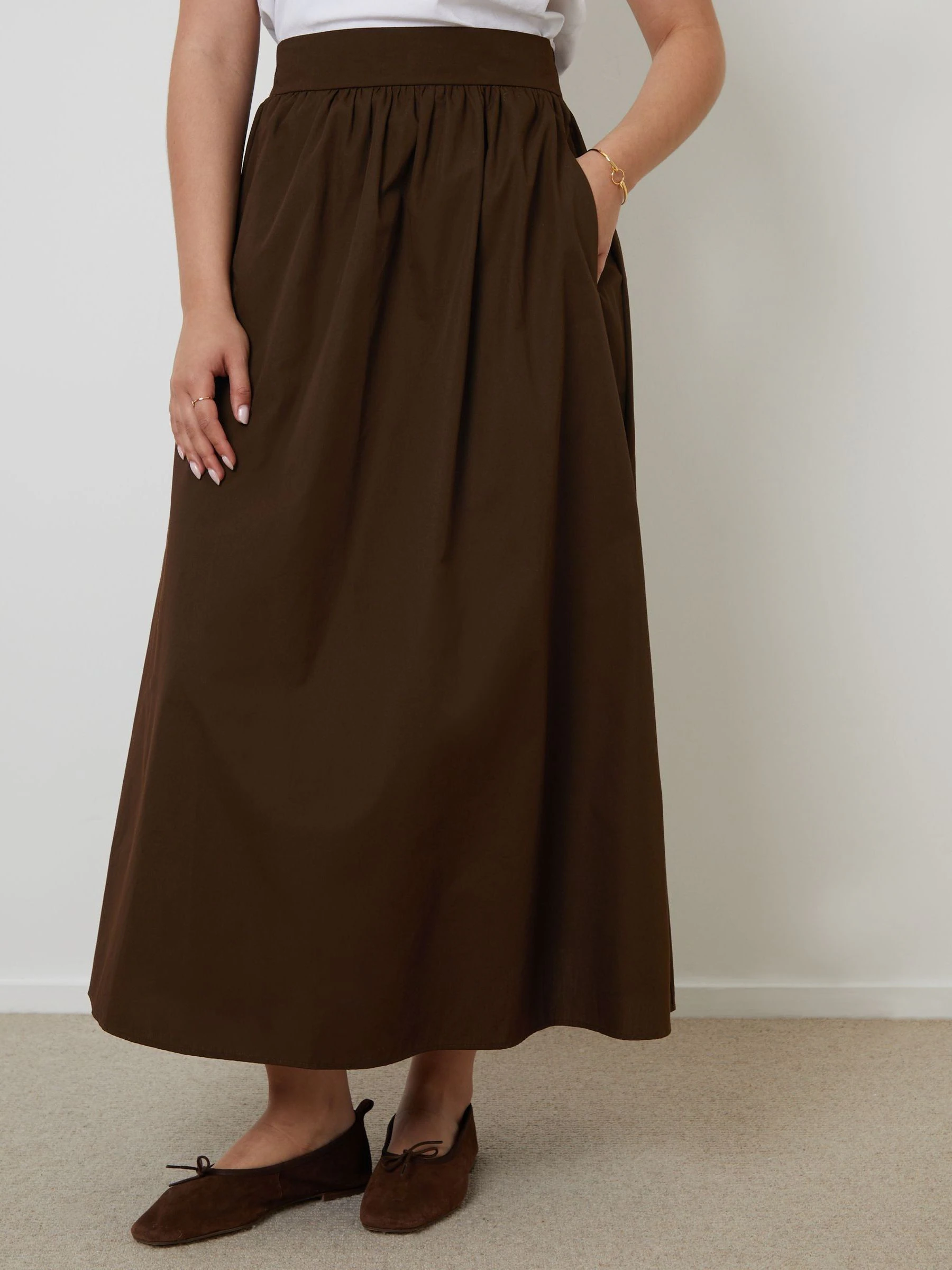 Threadbare Brown Midi Skirt with Pockets