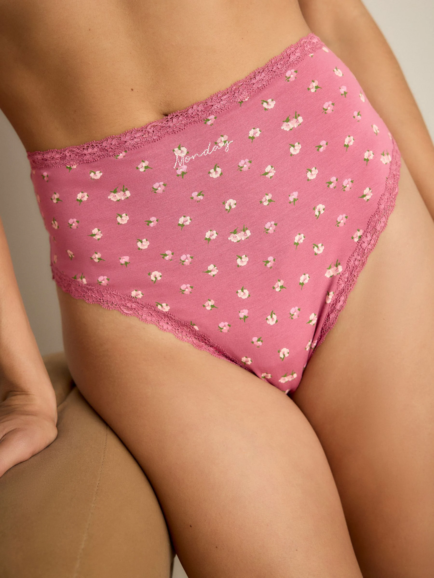 Days of the Week High Waist High Leg Cotton and Lace Knickers 7 Pack