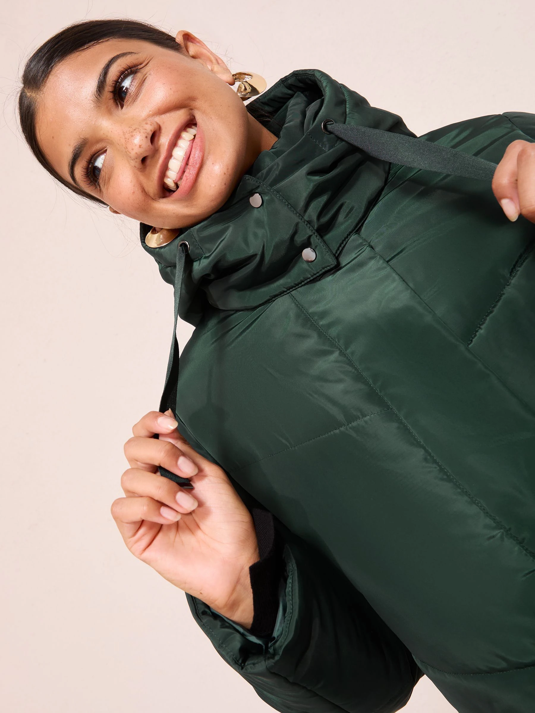 Friends Like These Green Long Line Hooded Padded Coat