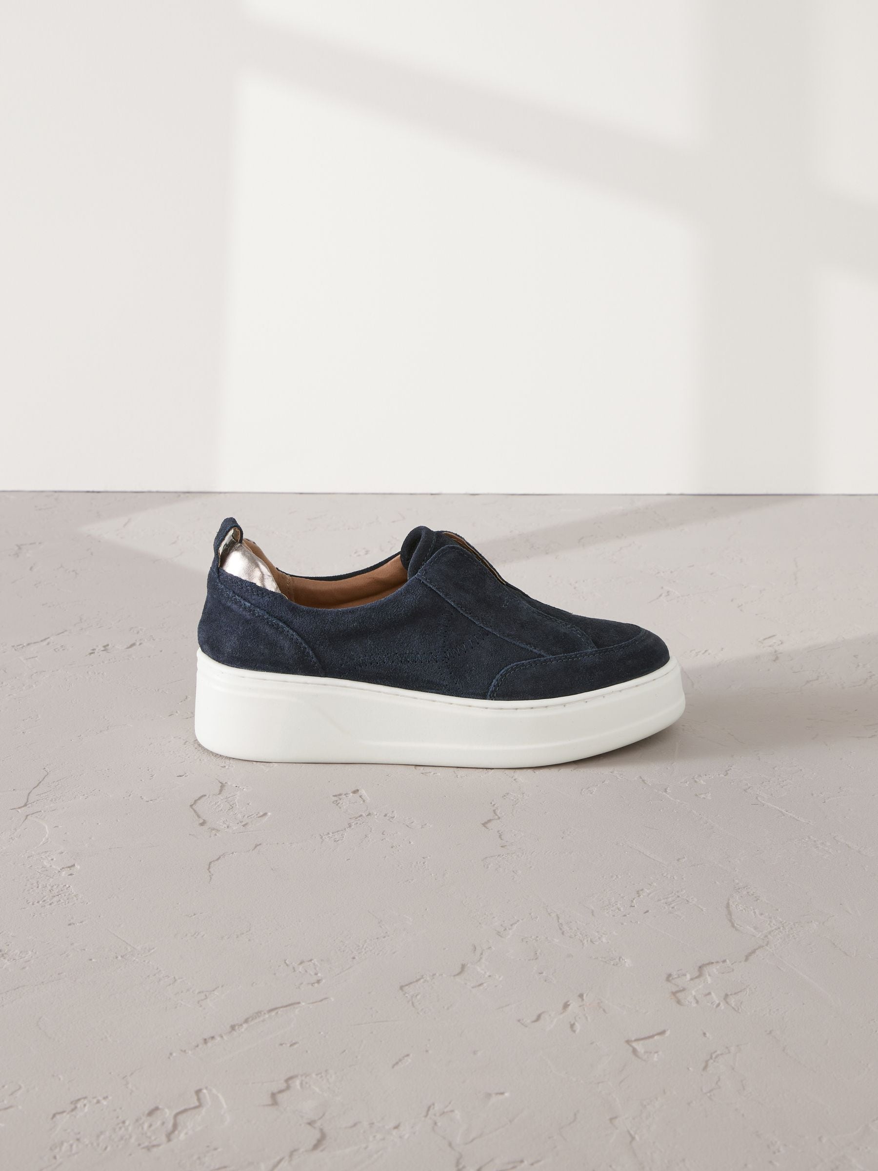 Navy Slip On Signature Leather Chunky Wedge Platform Trainers