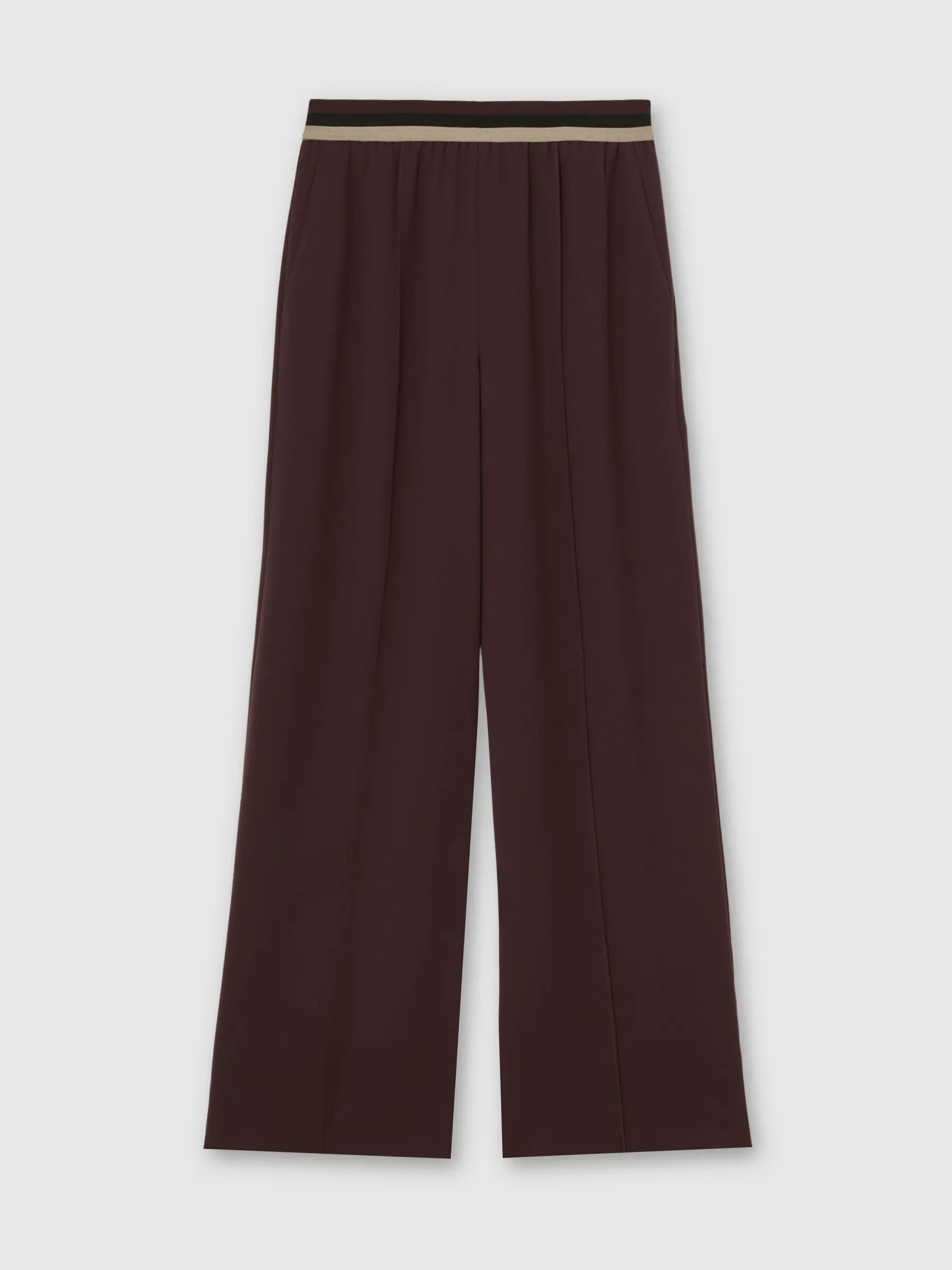 Reiss Burgundy Sonnie Petite Elasticated-Waist Wide-Leg Trousers