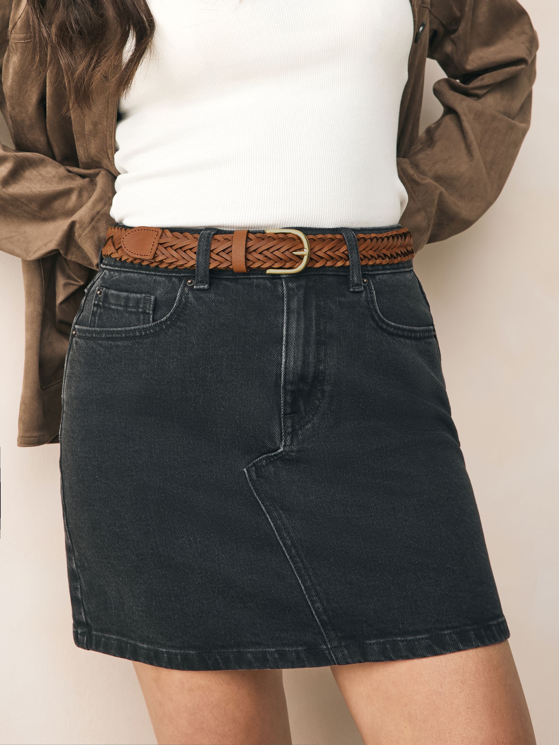 Tan Brown Hand Plaited Leather Belt