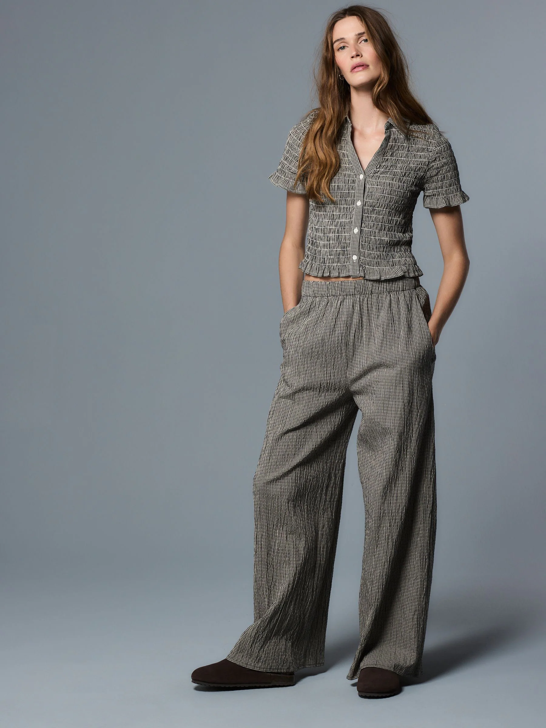 Black Gingham Short Sleeved Shirt