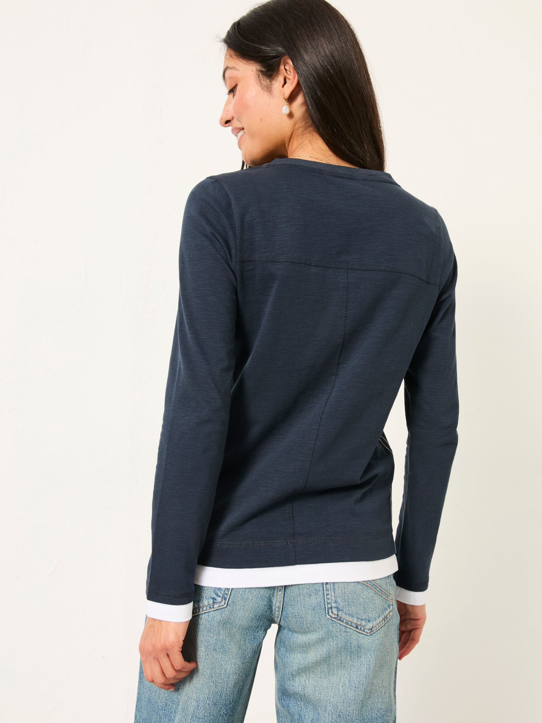 FatFace Navy Mock Henley V-neck Top