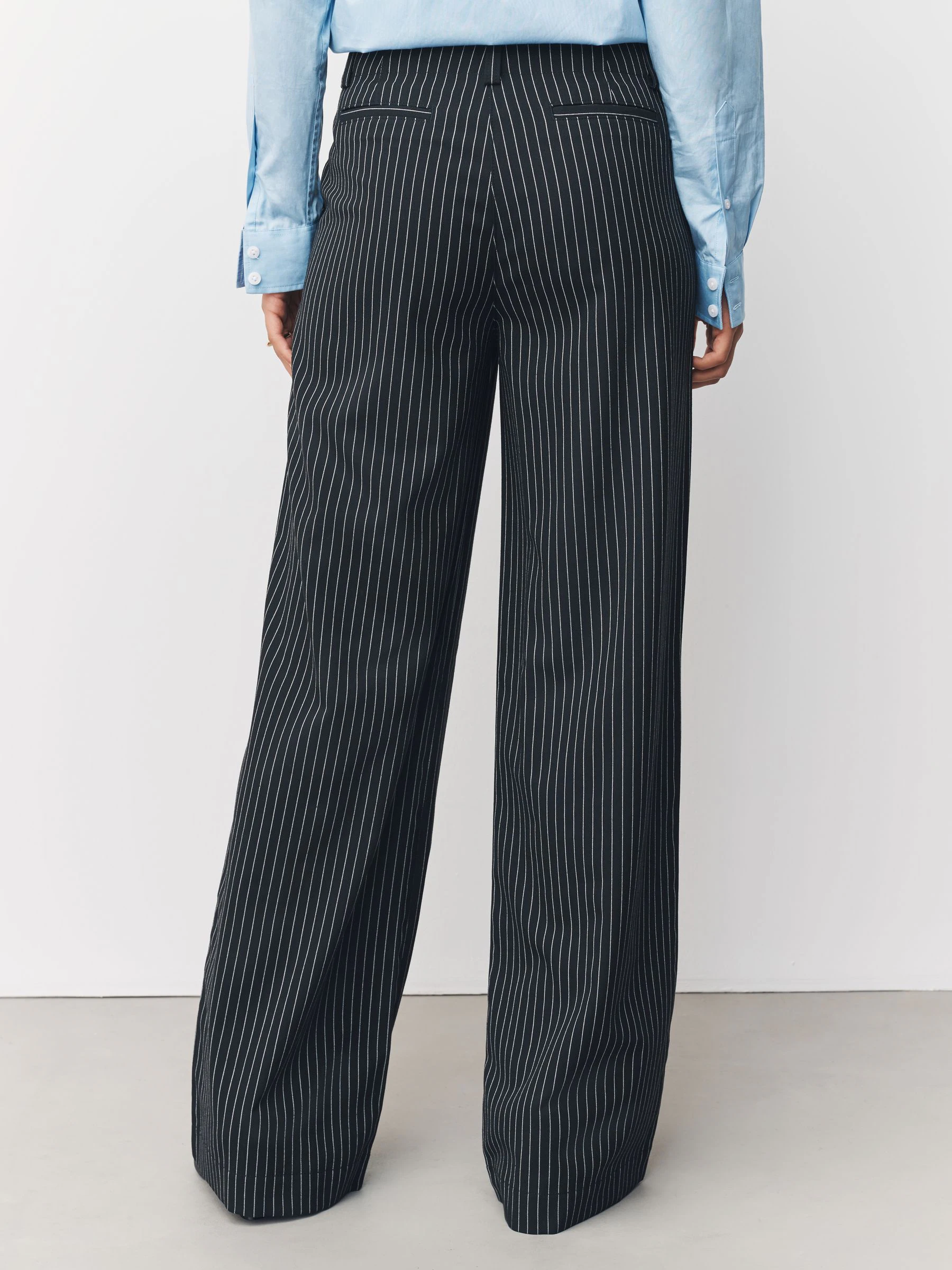 Black/White Pinstripe Smart Wide Leg Trousers