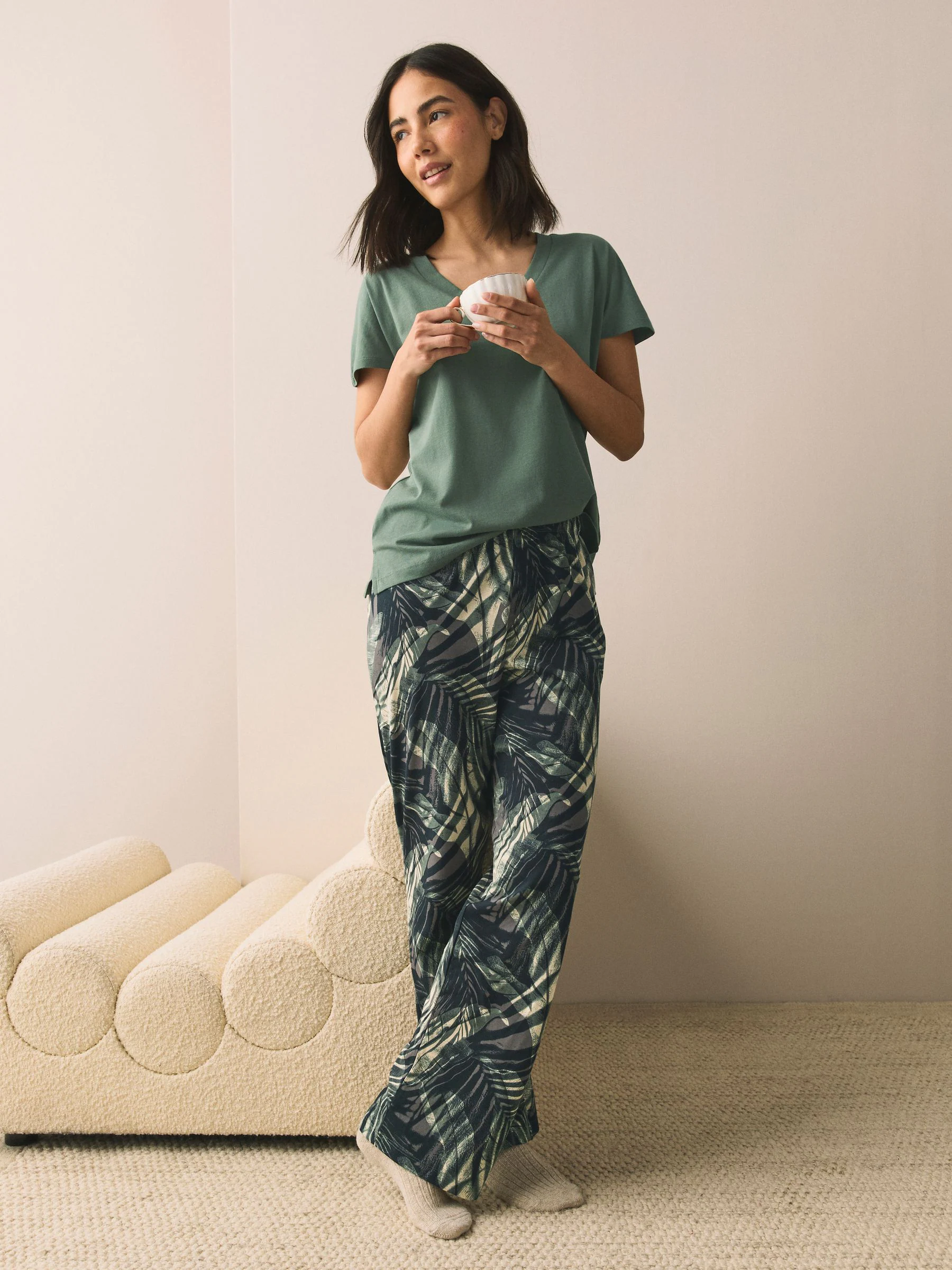 Khaki Green Short Sleeve Pyjamas