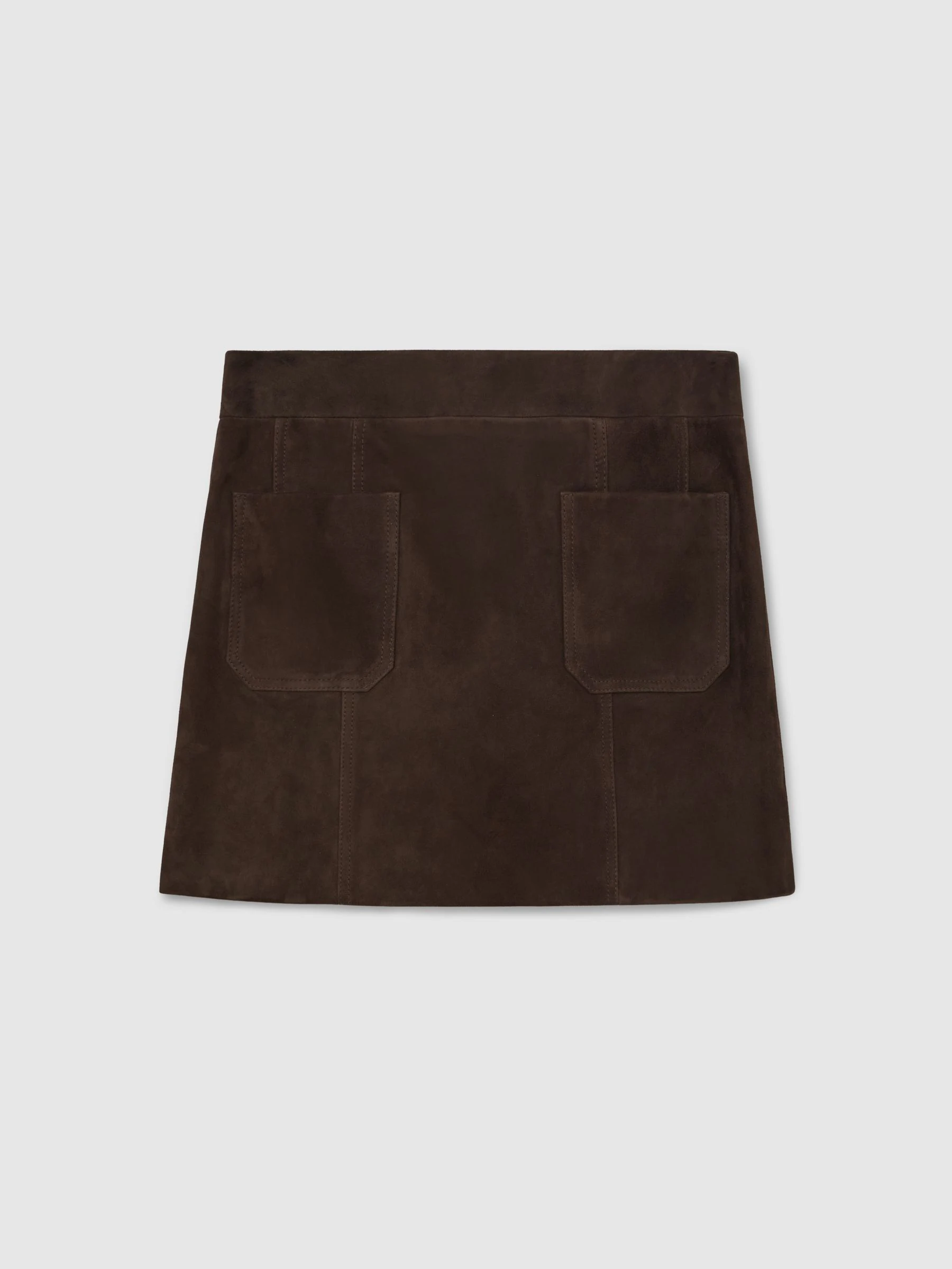 Reiss Chocolate Brown Vida Mini Suede Patch Pocket Skirt