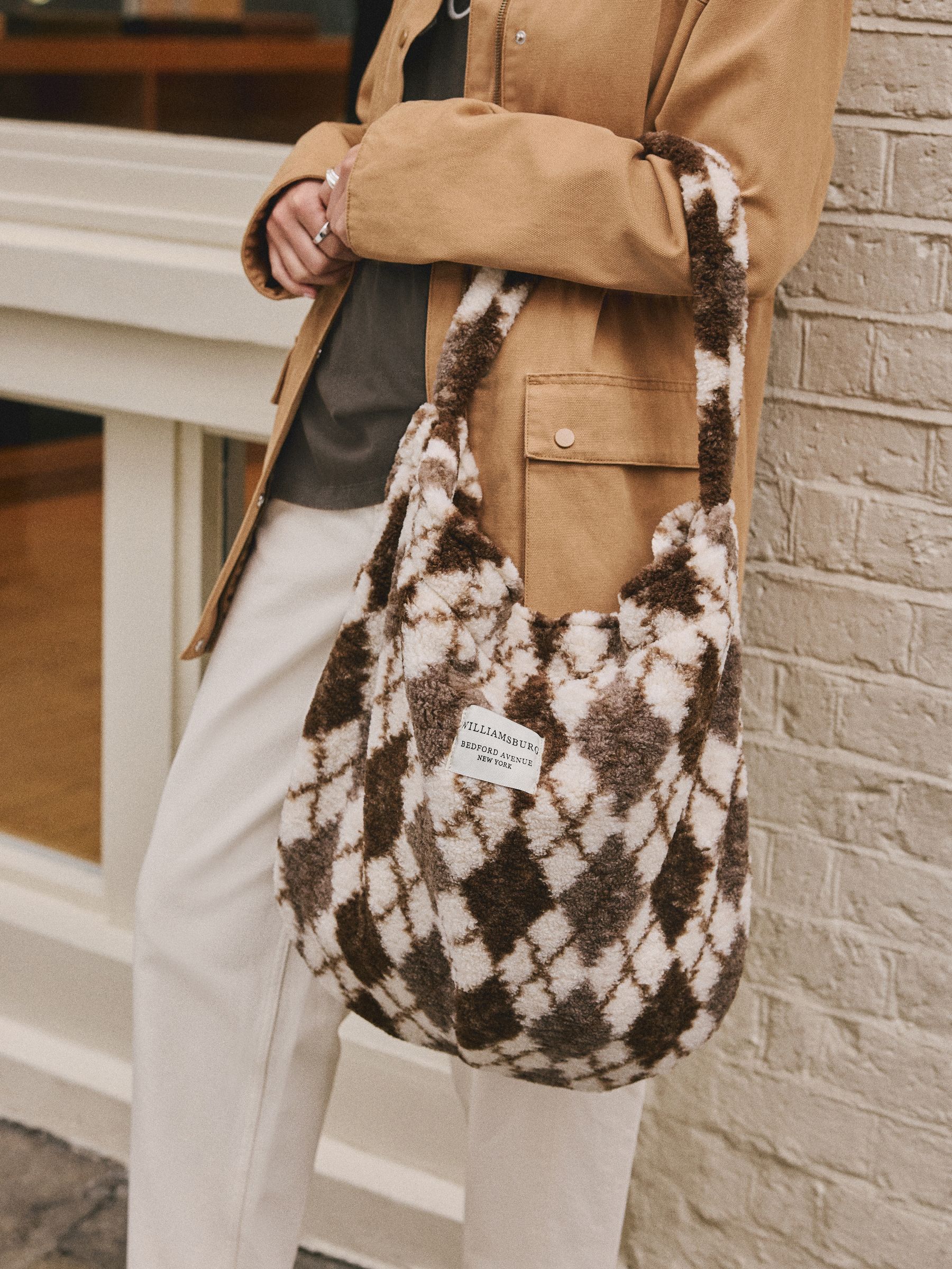 Chocolate Brown Borg Argyle Shoulder Bag