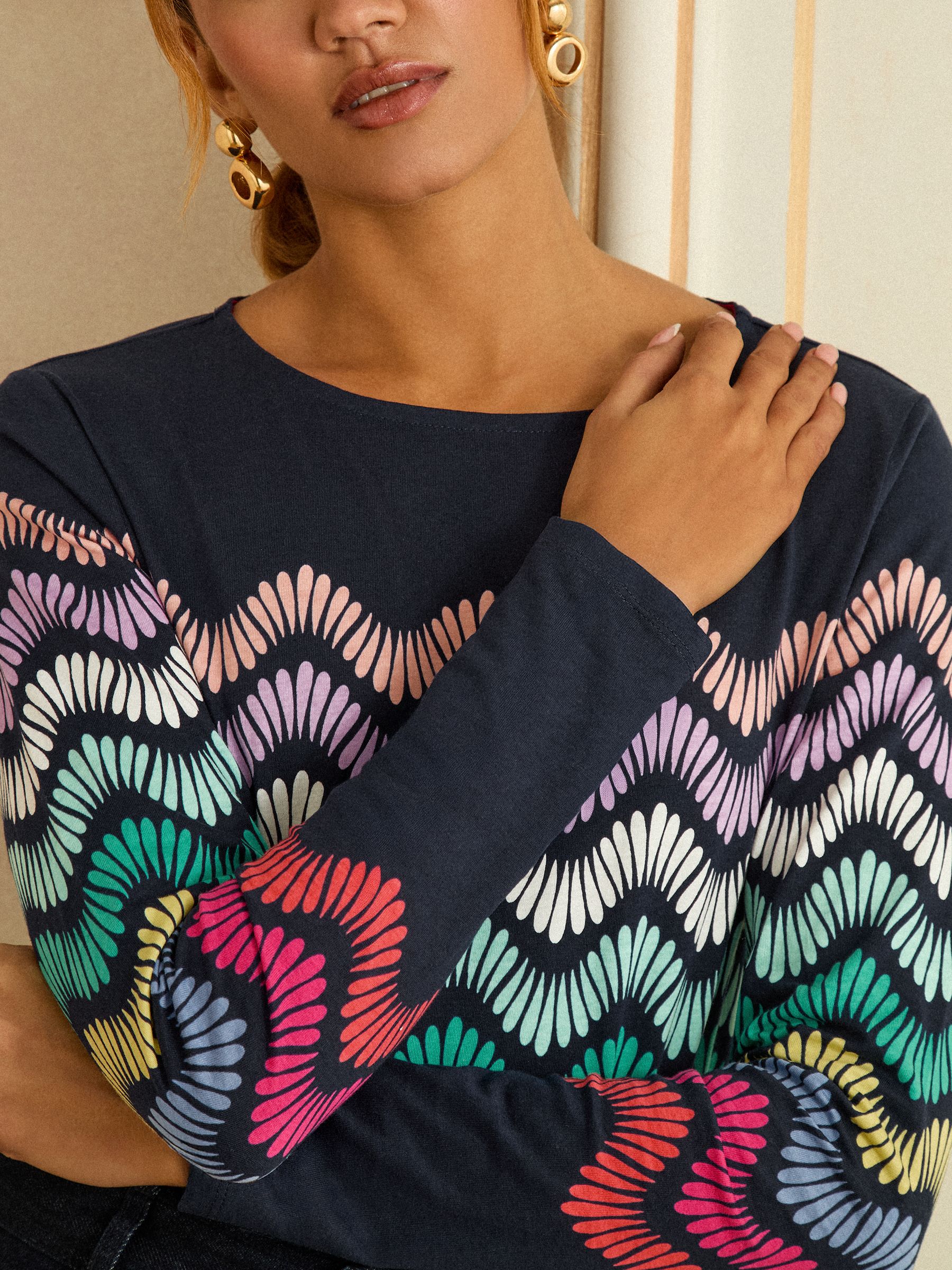 Love & Roses Navy and Multicolored Stripe Long Sleeve Jersey Top