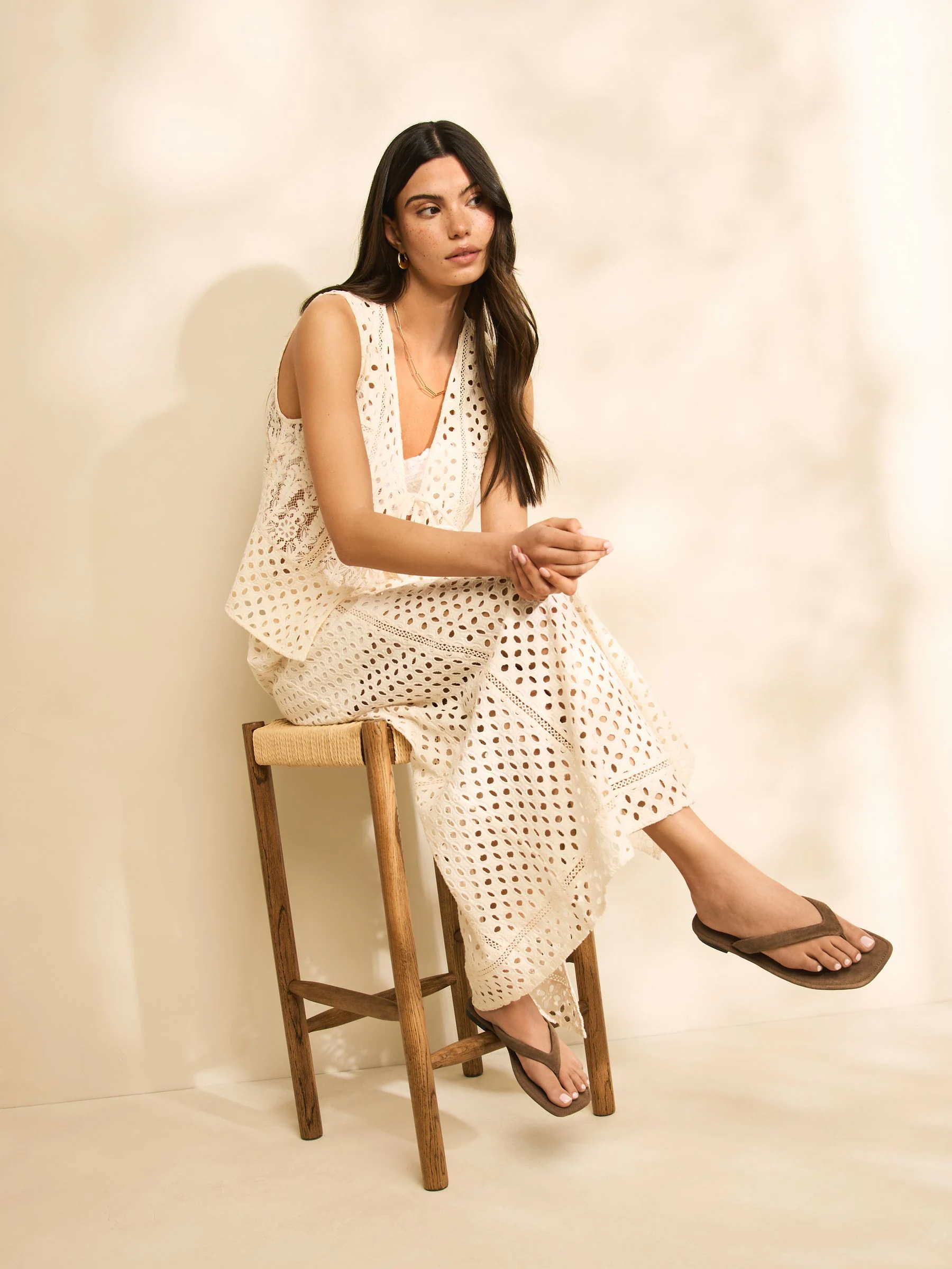 Tan Brown Suede Standard/Wide Fit Square Toe Thong Sandals