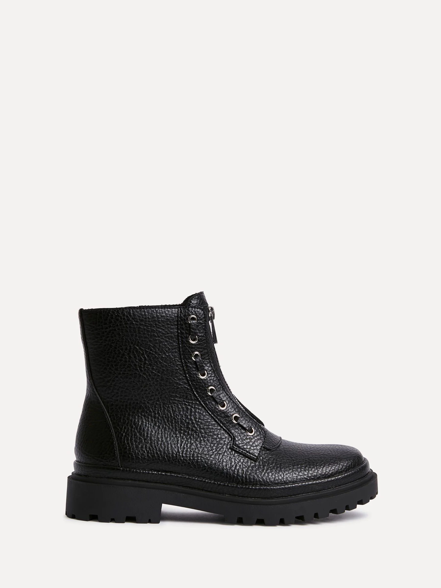 Linzi Black Launch Military Boots With Front Zip Detail