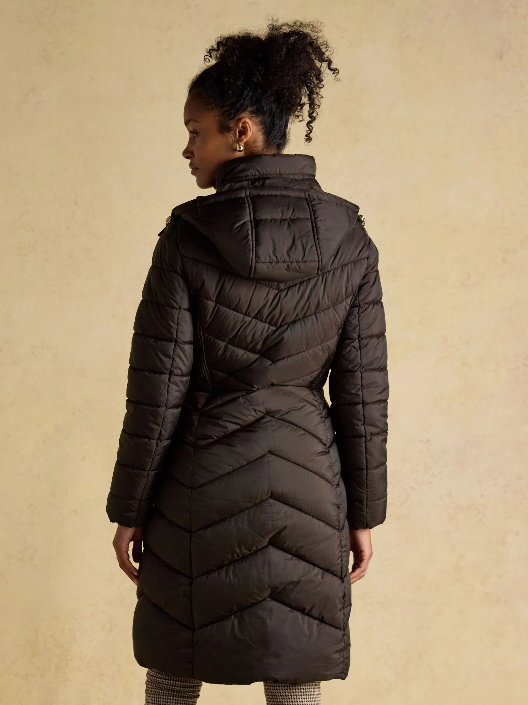 Joules Pembury Brown Showerproof Longline Padded Coat with Hood