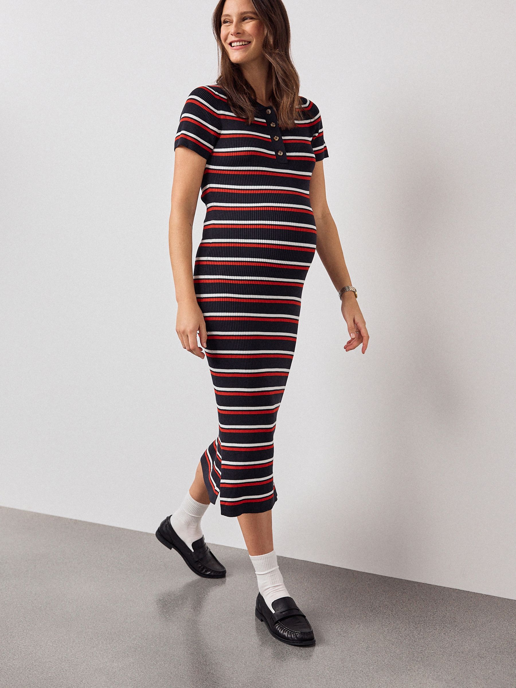 Navy Stripe Maternity Collared Knit Dress