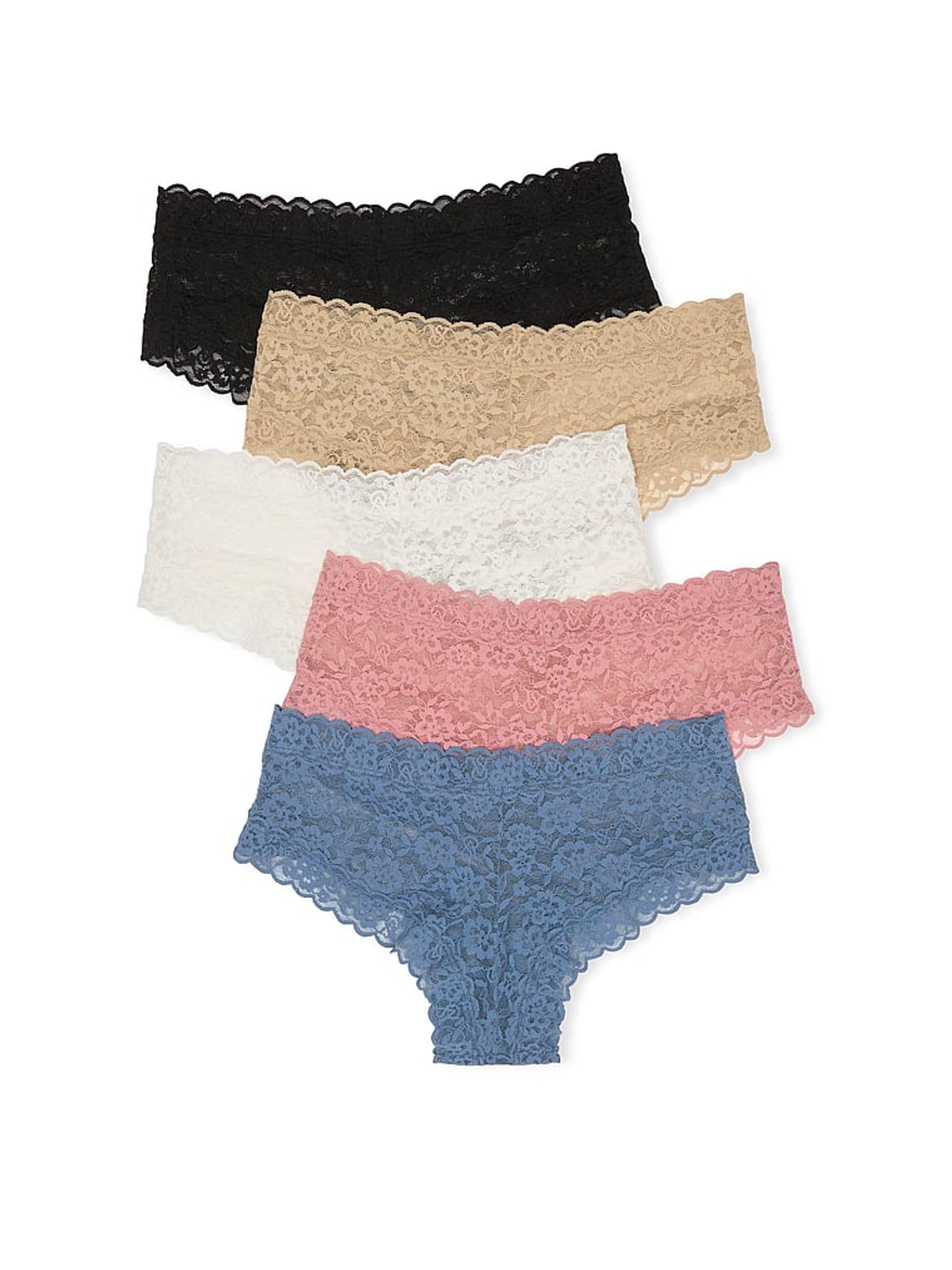 Victoria's Secret Black/Nude/White/Pink/Blue Cheeky Knickers 5 Pack