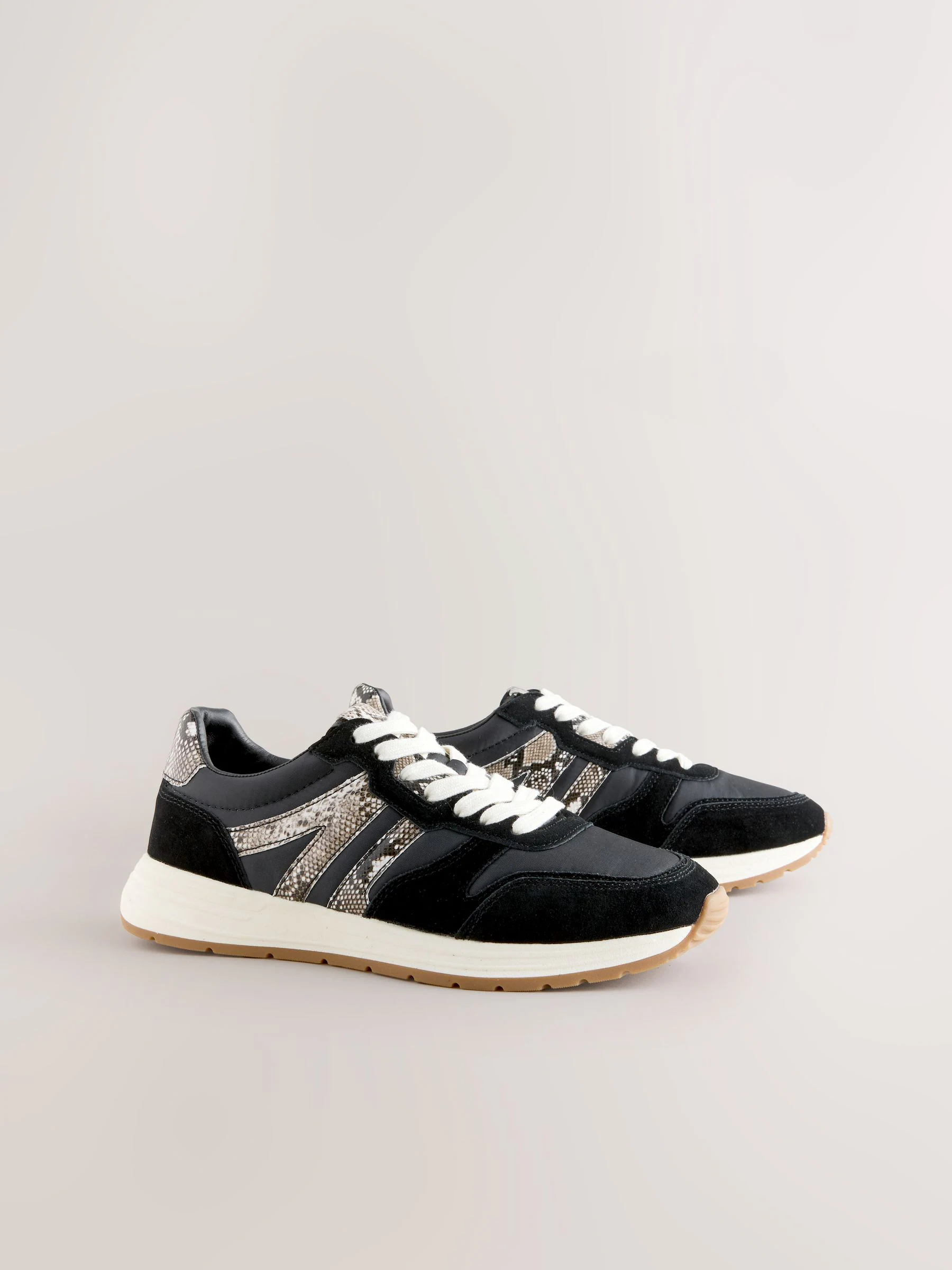 Black/Animal Forever Comfort® Leather Jogger Lace Up Trainers