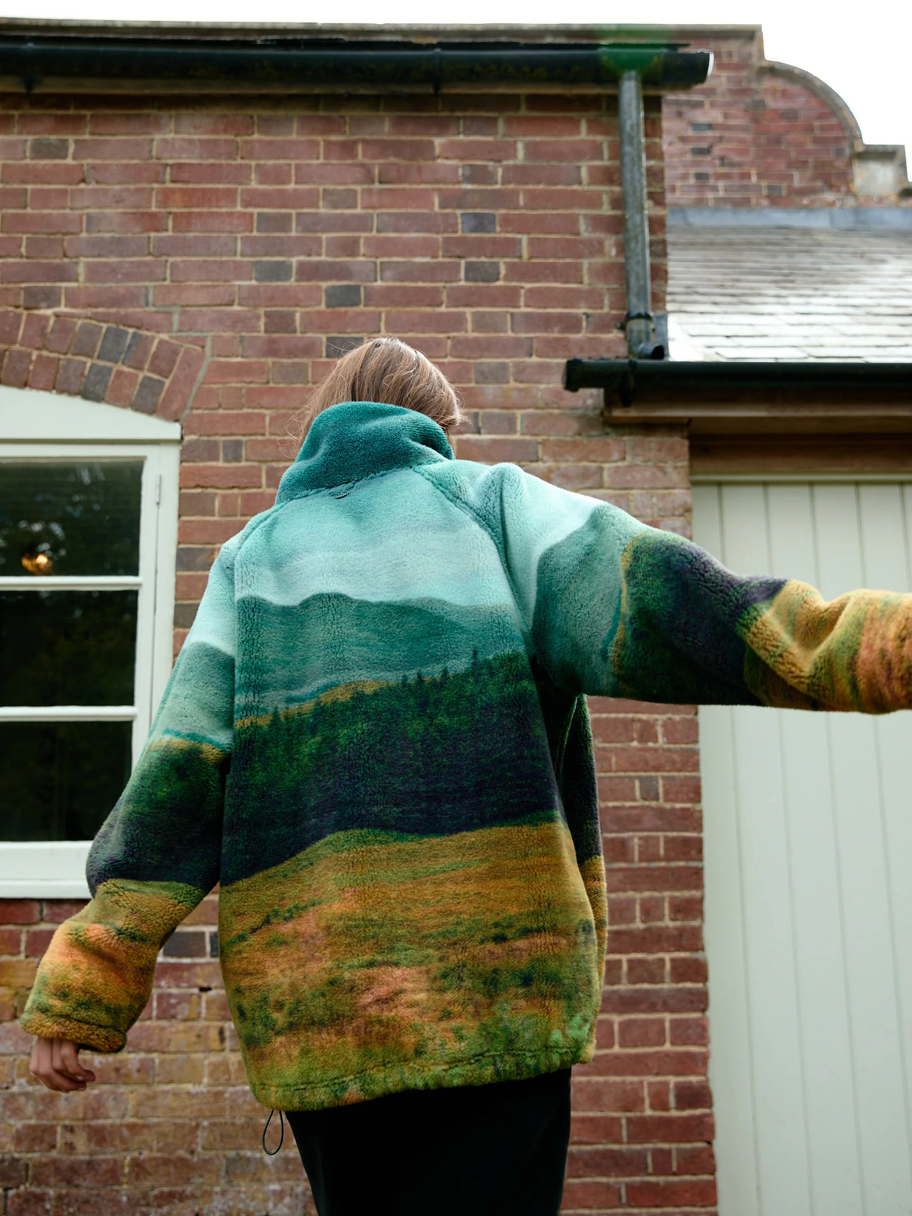 Green Woodland Scene Printed Borg Fleece Top