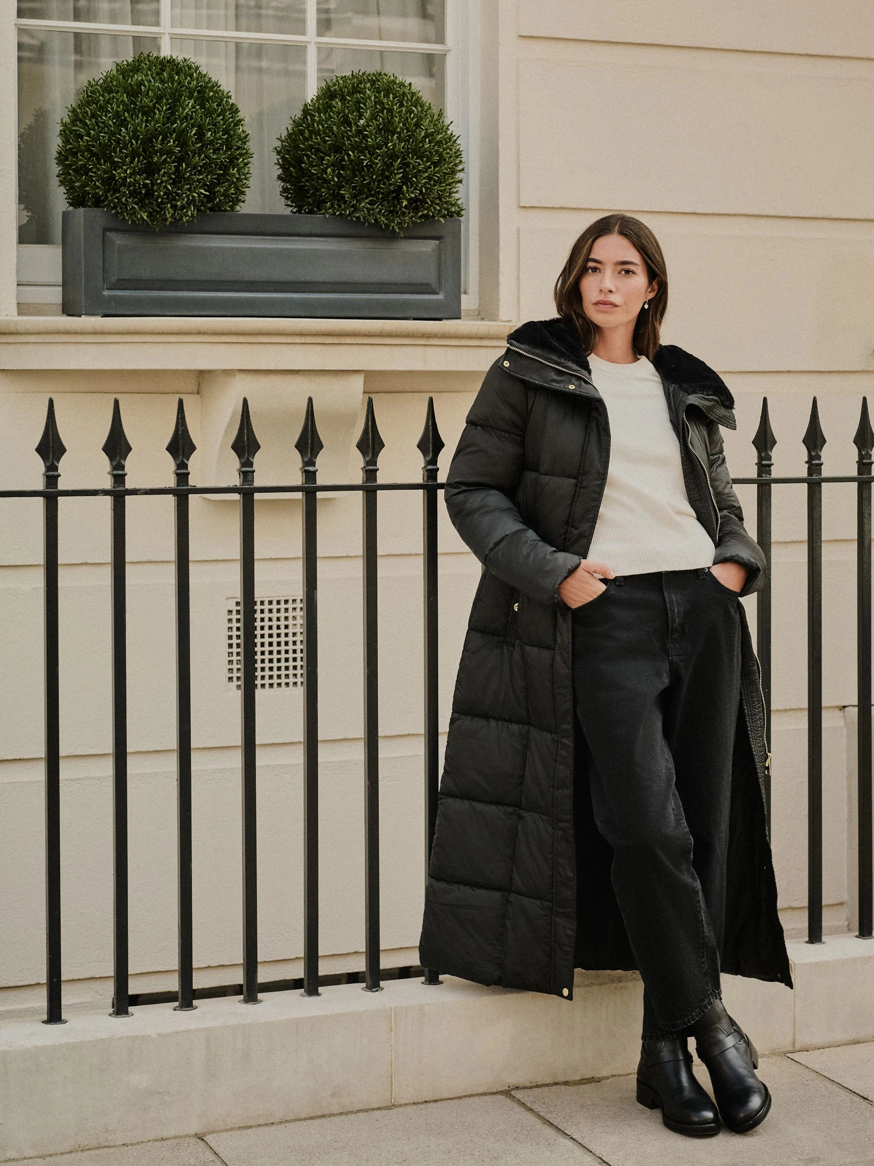 Black Shower Resistant Padded Longline Coat