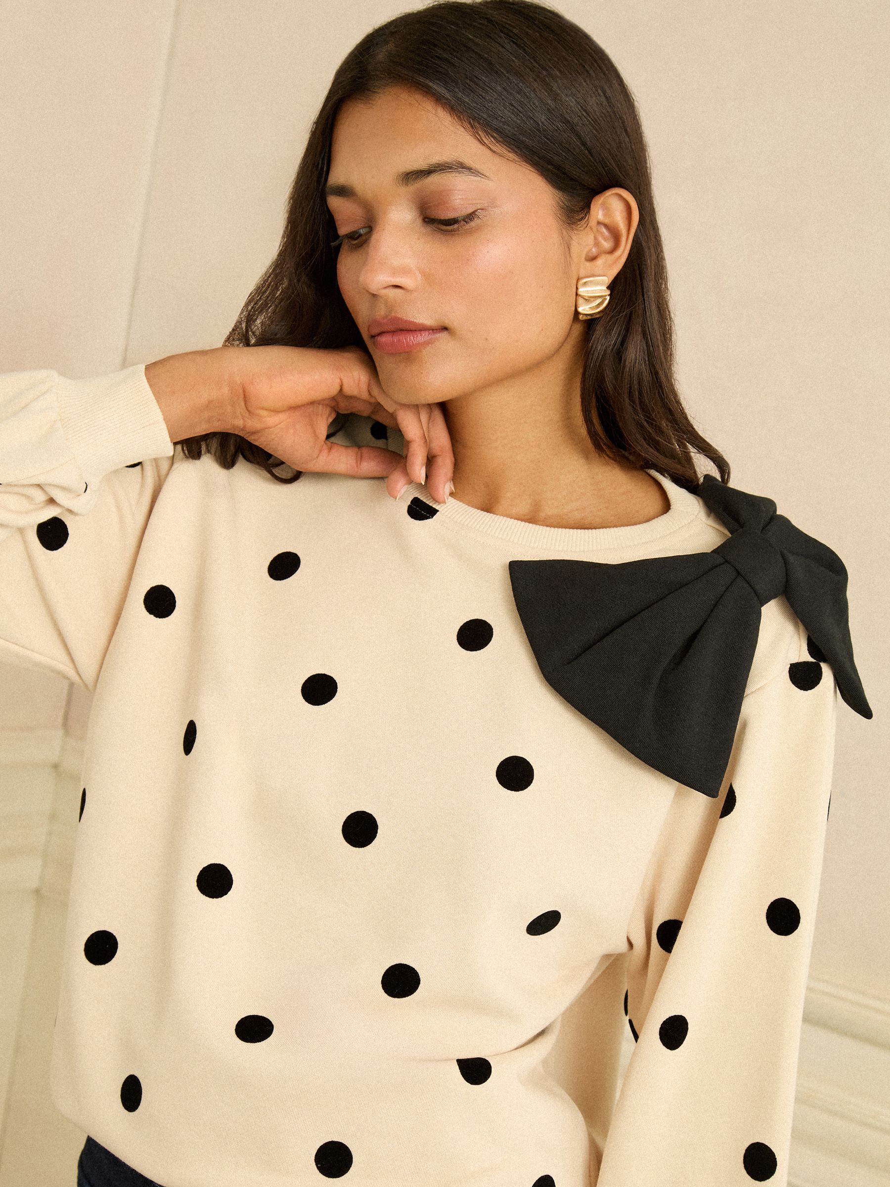 Love & Roses Ivory Spot Bow Shoulder Sweatshirt