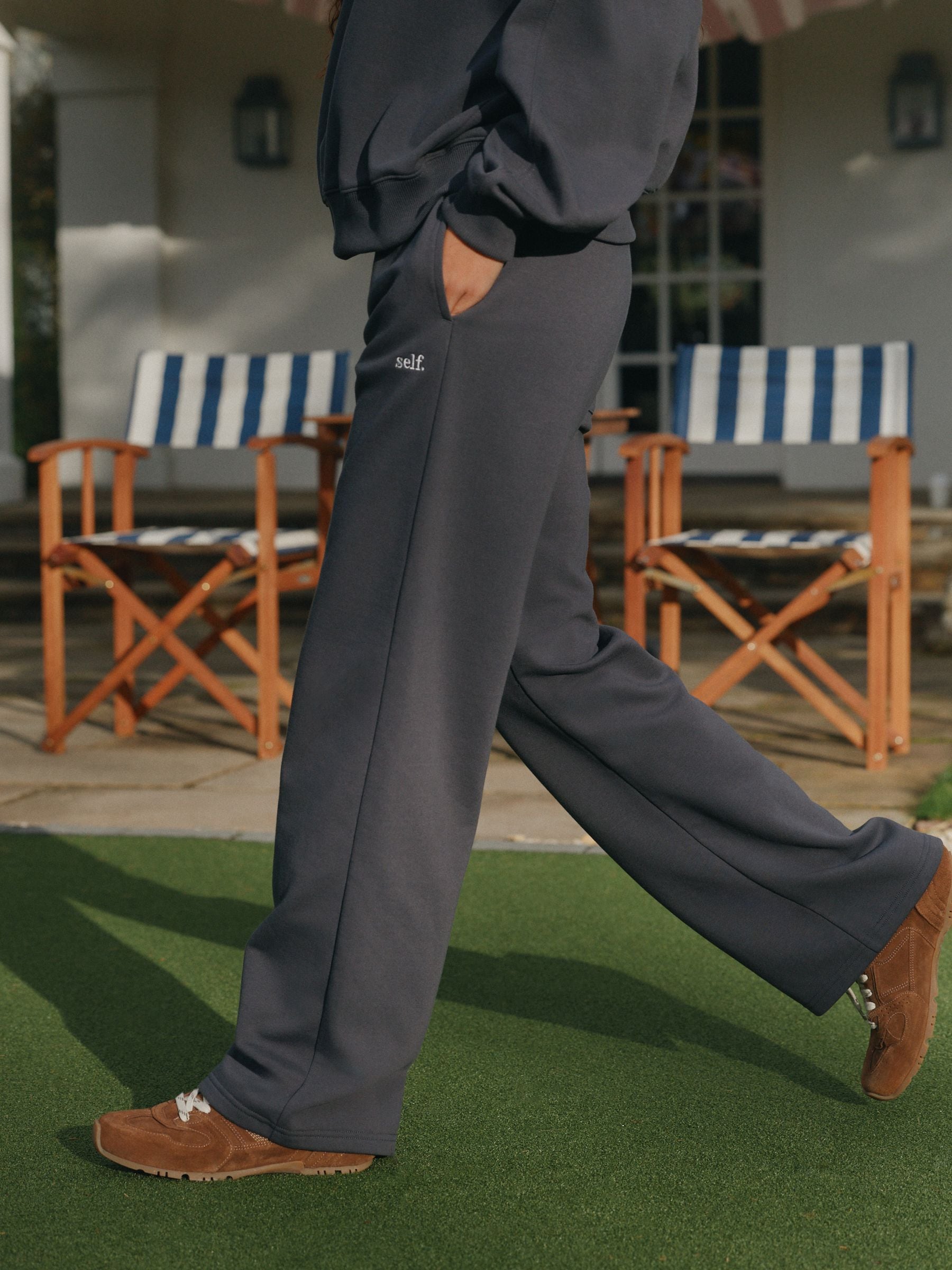 self. Charcoal Grey Wide Leg Joggers