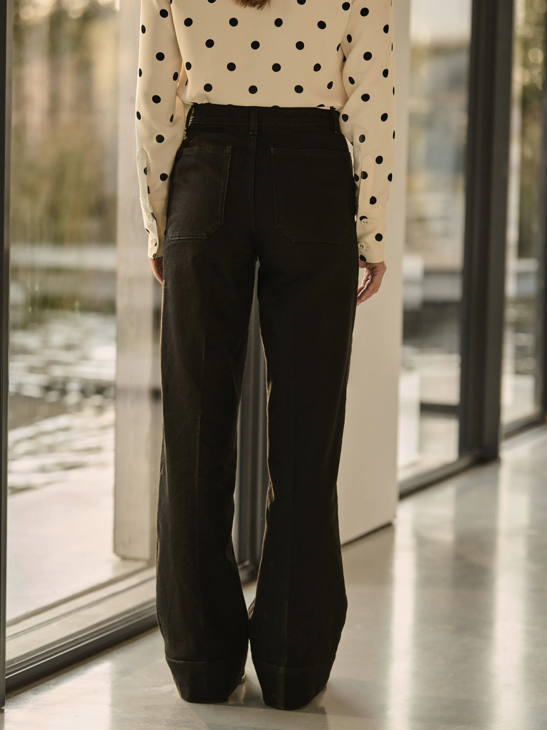 Black Patch Pocket Wide Leg Jeans