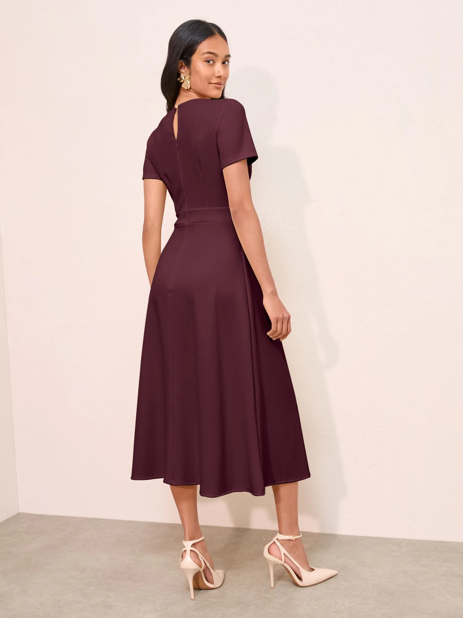 Friends Like These Berry Red Tab Detail Short Sleeve Midi Tailored Dress